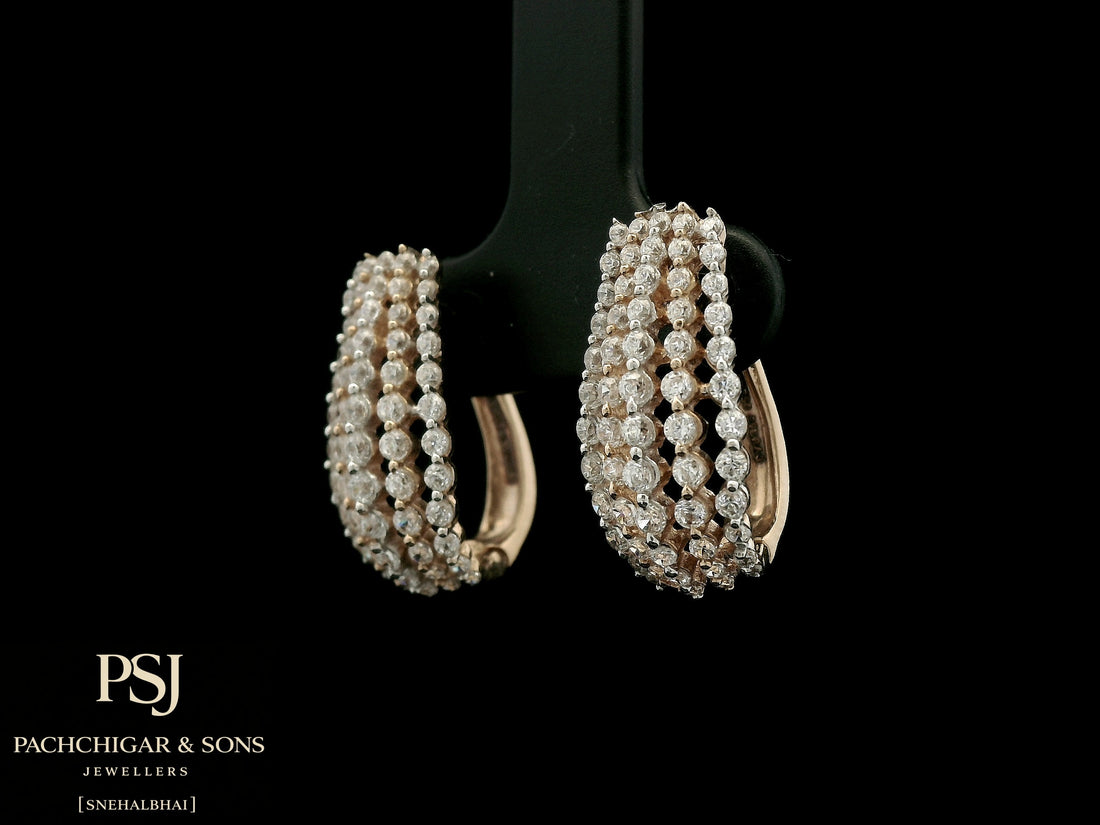 Triple Row Diamond Hoop Earrings in Rose Gold