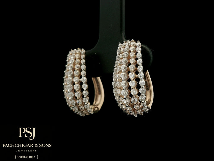 Triple Row Diamond Hoop Earrings in Rose Gold
