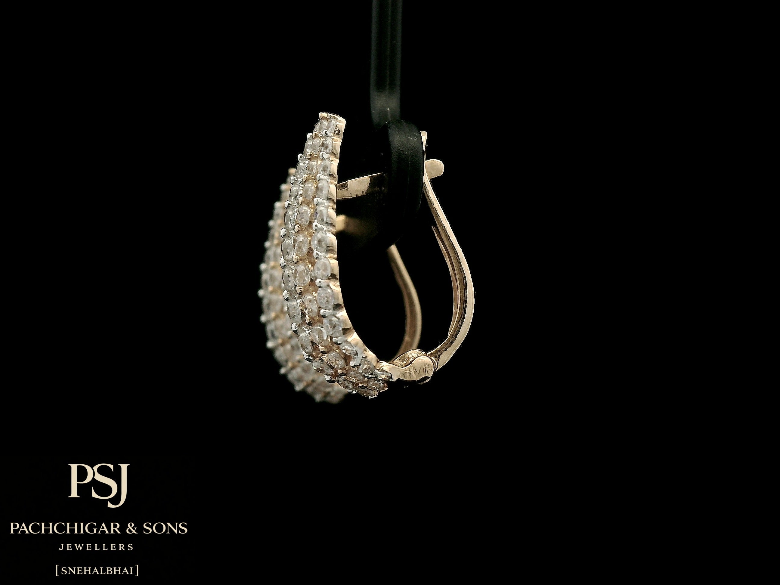 Triple Row Diamond Hoop Earrings in Rose Gold