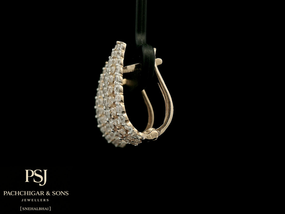 Triple Row Diamond Hoop Earrings in Rose Gold