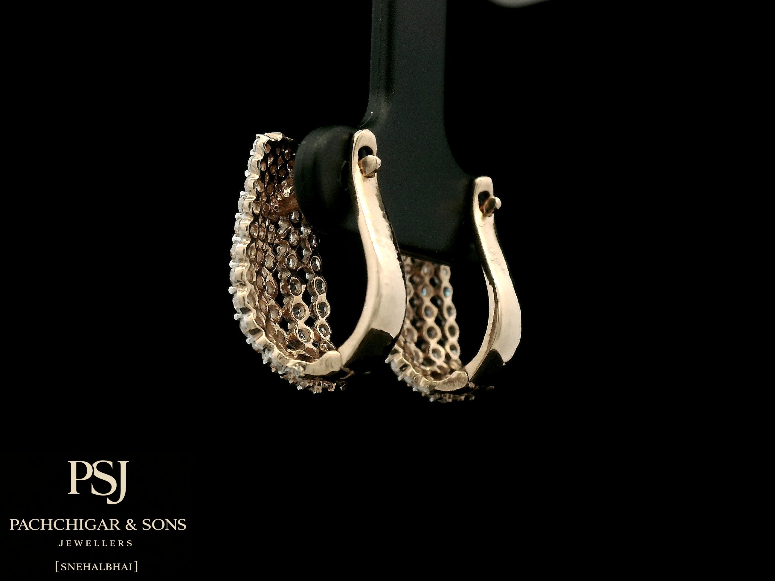 Triple Row Diamond Hoop Earrings in Rose Gold