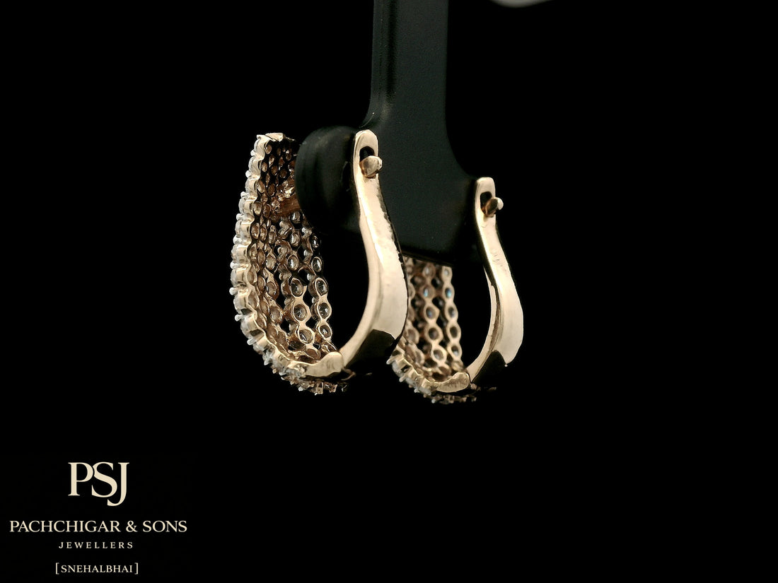 Triple Row Diamond Hoop Earrings in Rose Gold