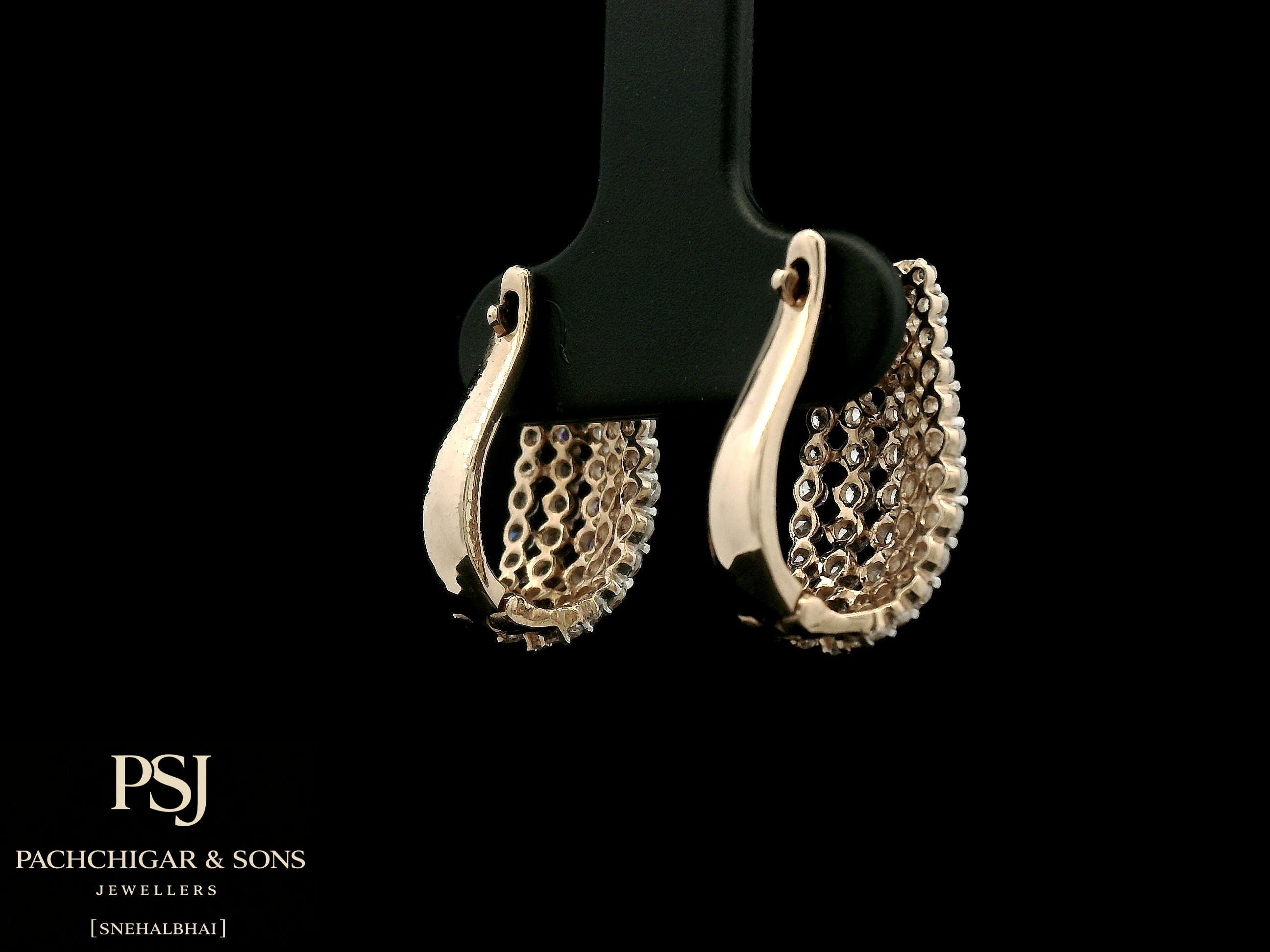 Triple Row Diamond Hoop Earrings in Rose Gold