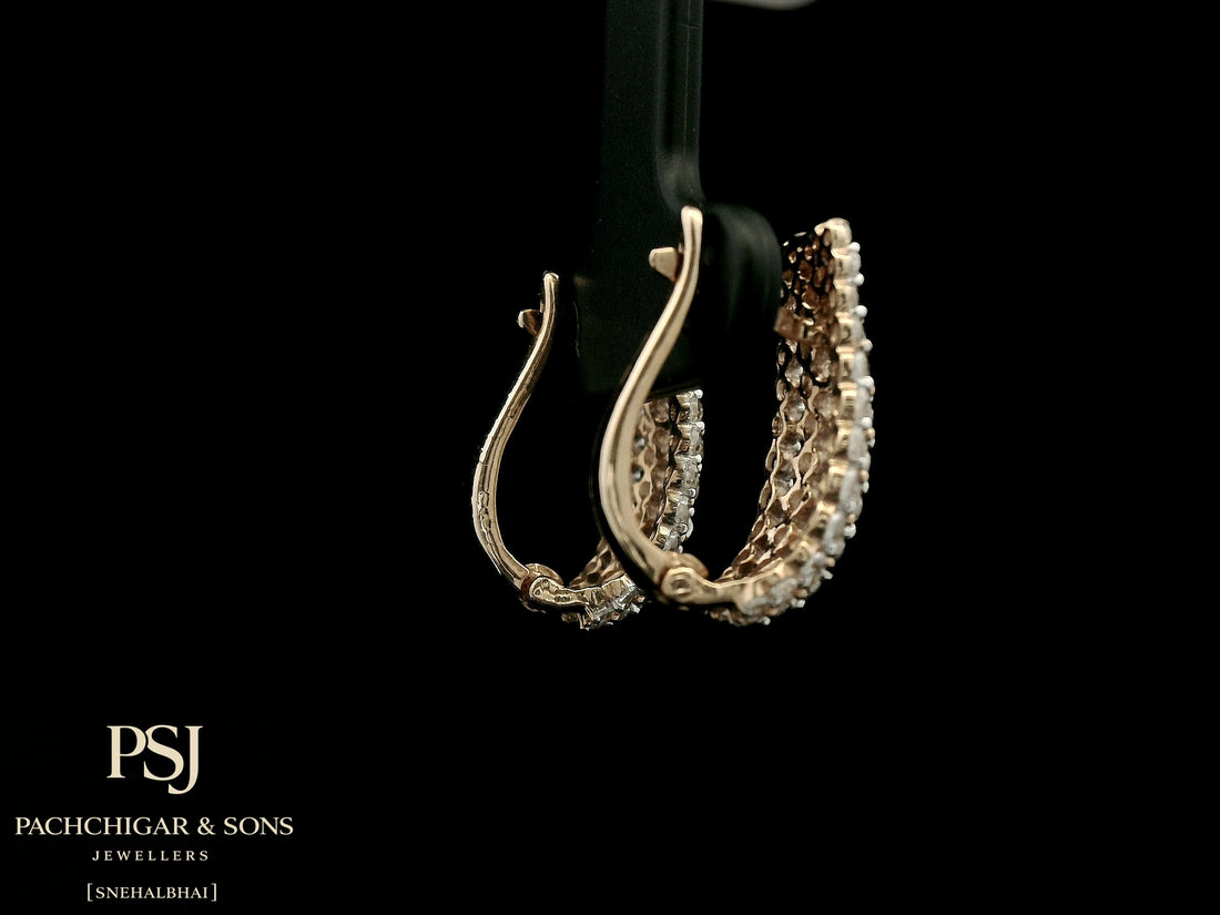 Triple Row Diamond Hoop Earrings in Rose Gold