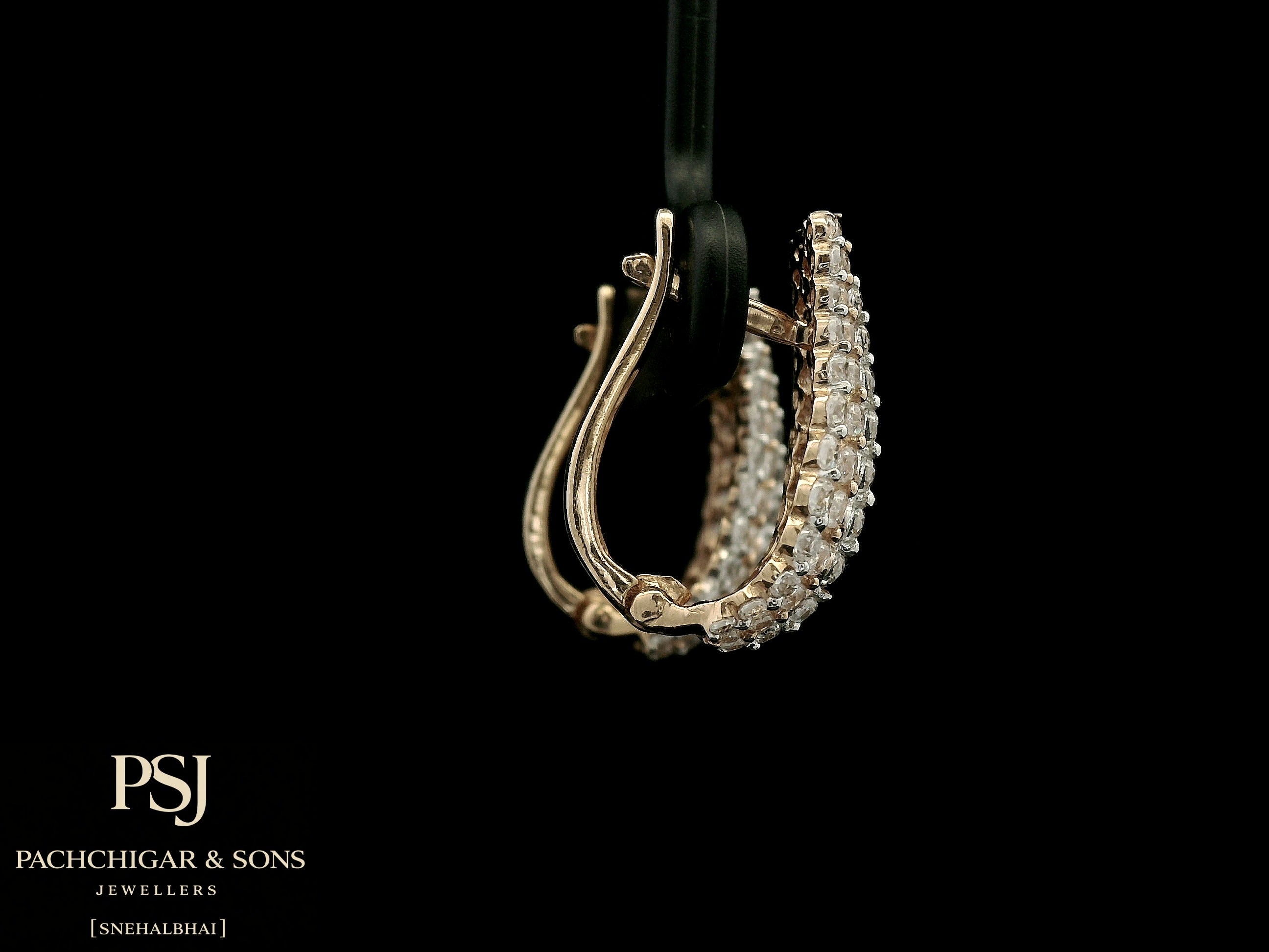 Triple Row Diamond Hoop Earrings in Rose Gold