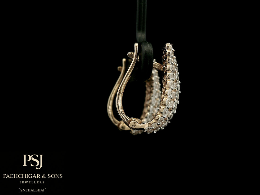 Triple Row Diamond Hoop Earrings in Rose Gold