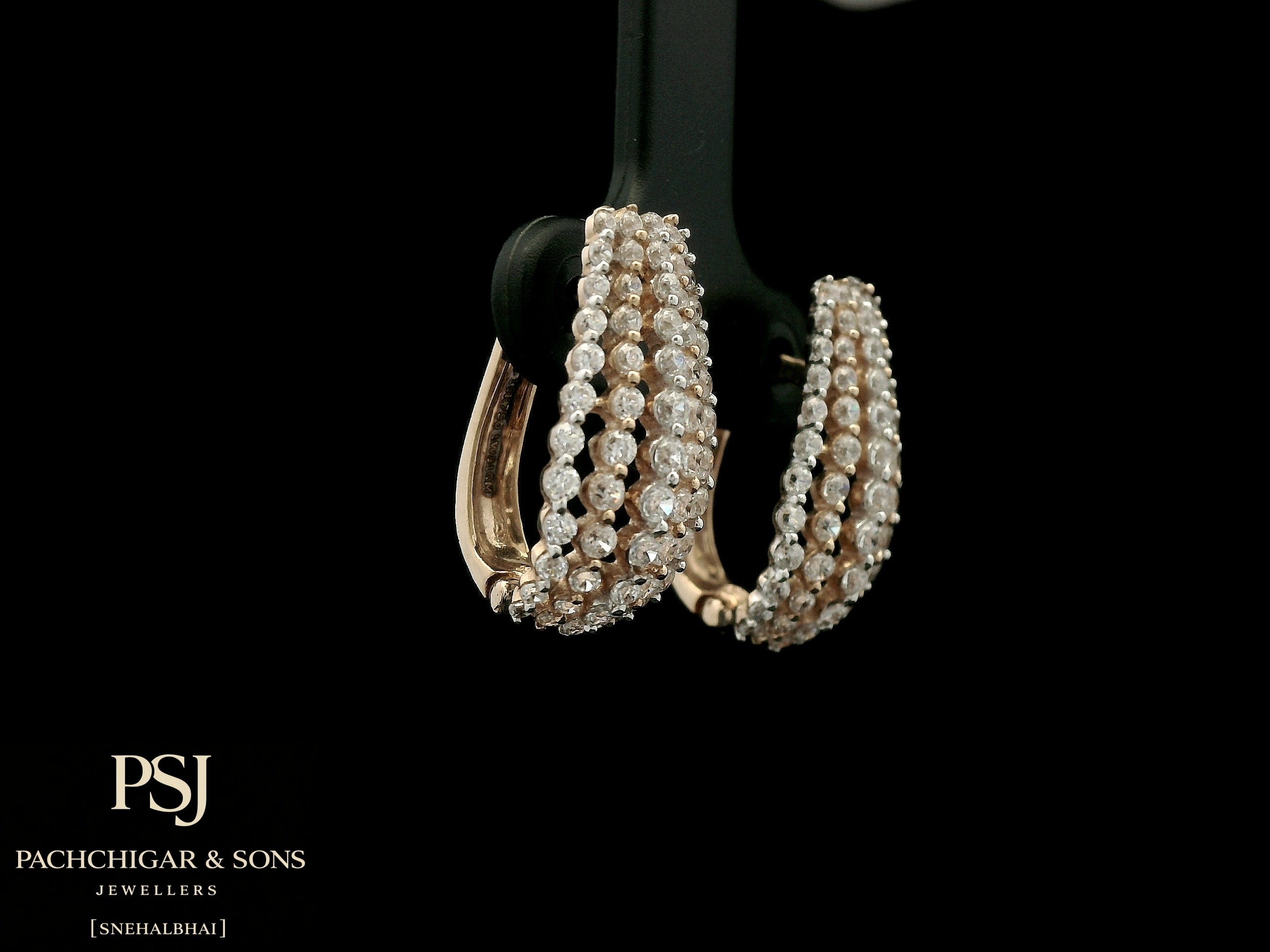 Triple Row Diamond Hoop Earrings in Rose Gold