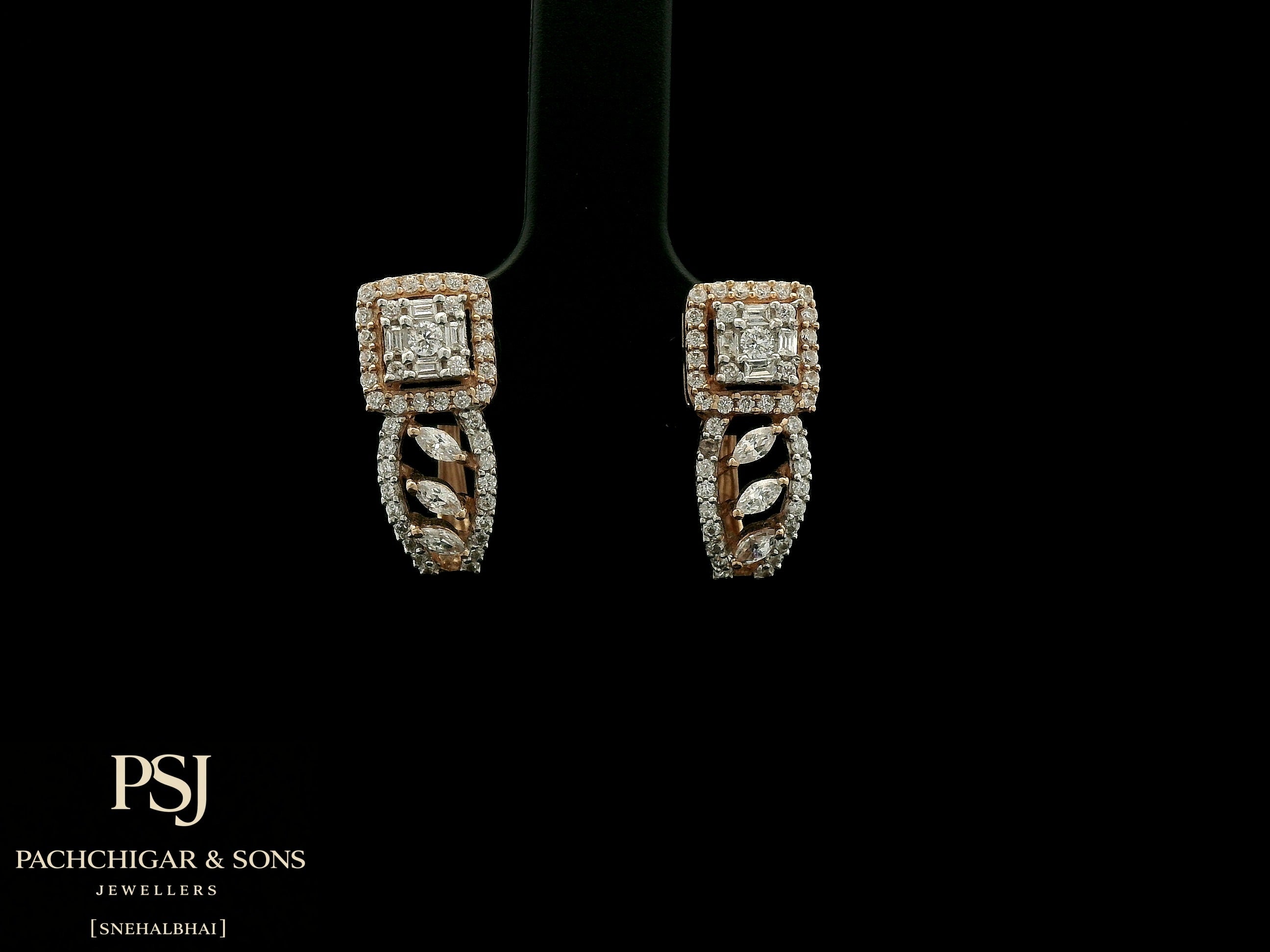 Square Halo Diamond Drop Earrings in Rose Gold