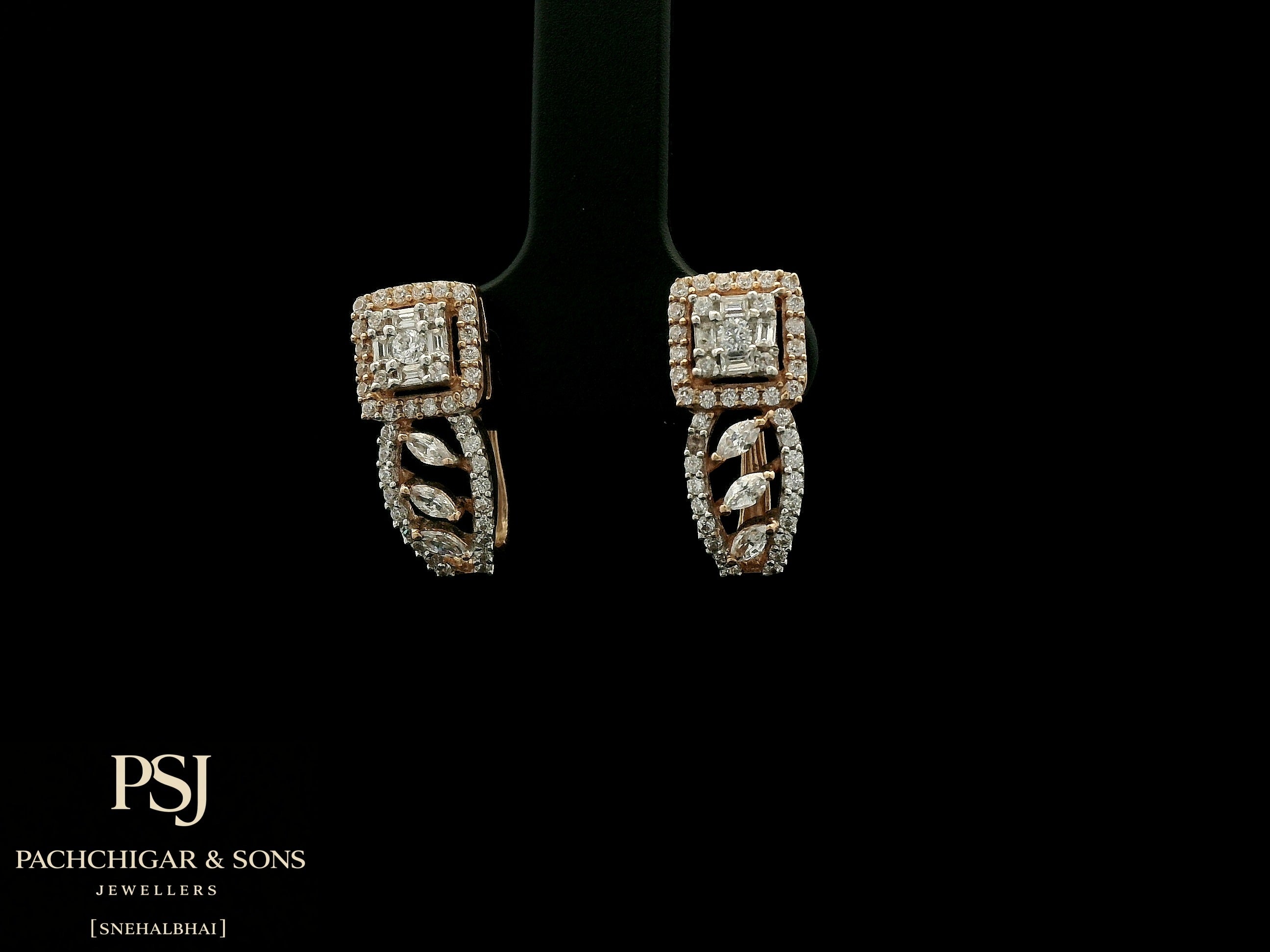 Square Halo Diamond Drop Earrings in Rose Gold