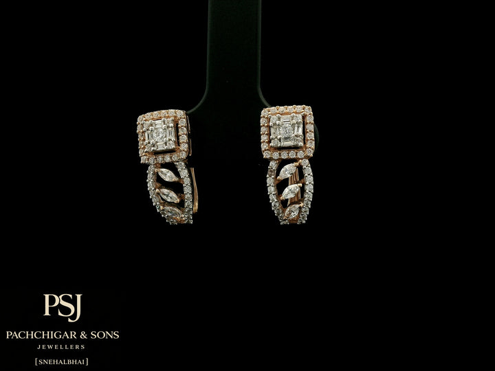 Square Halo Diamond Drop Earrings in Rose Gold