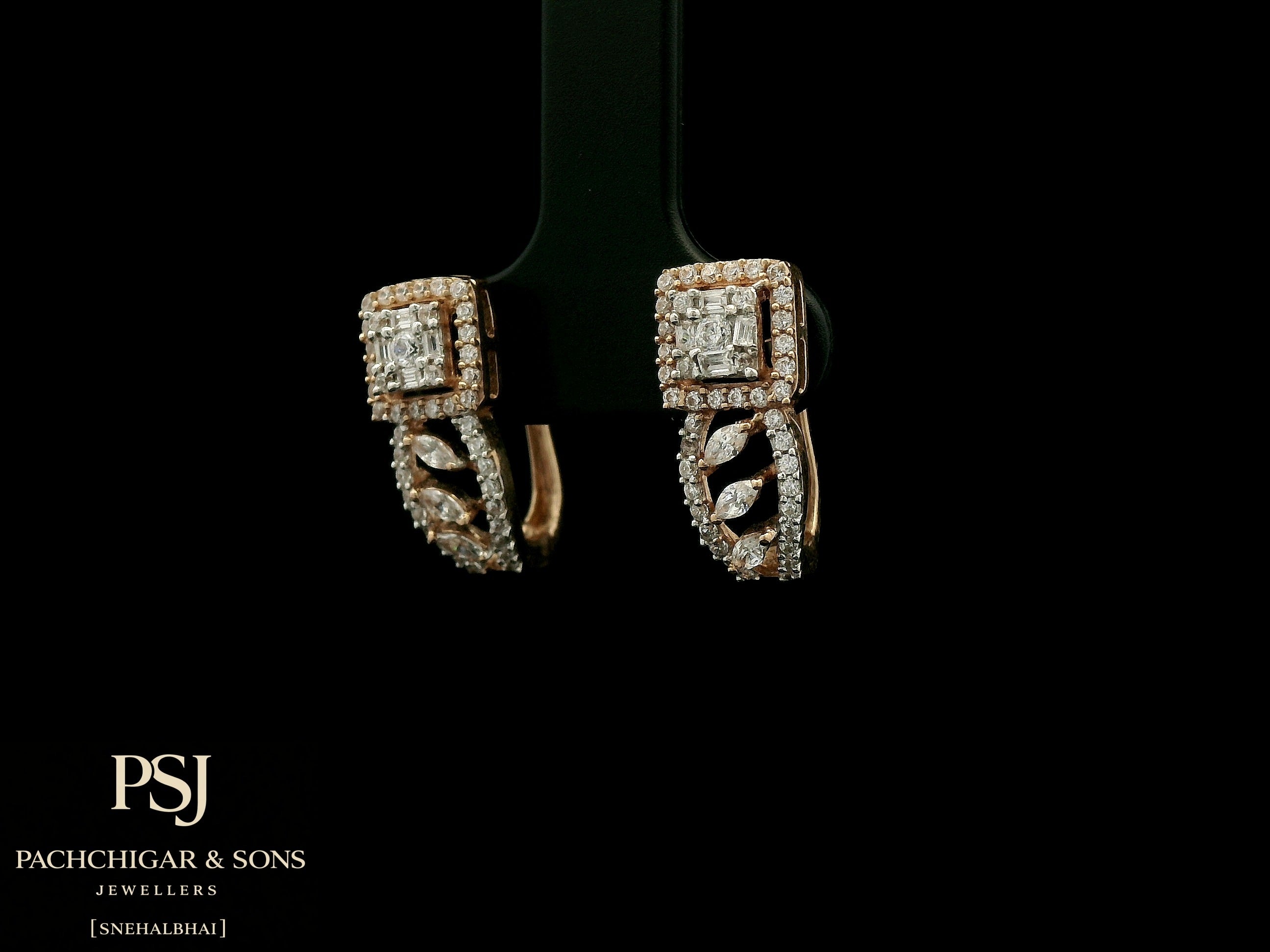 Square Halo Diamond Drop Earrings in Rose Gold