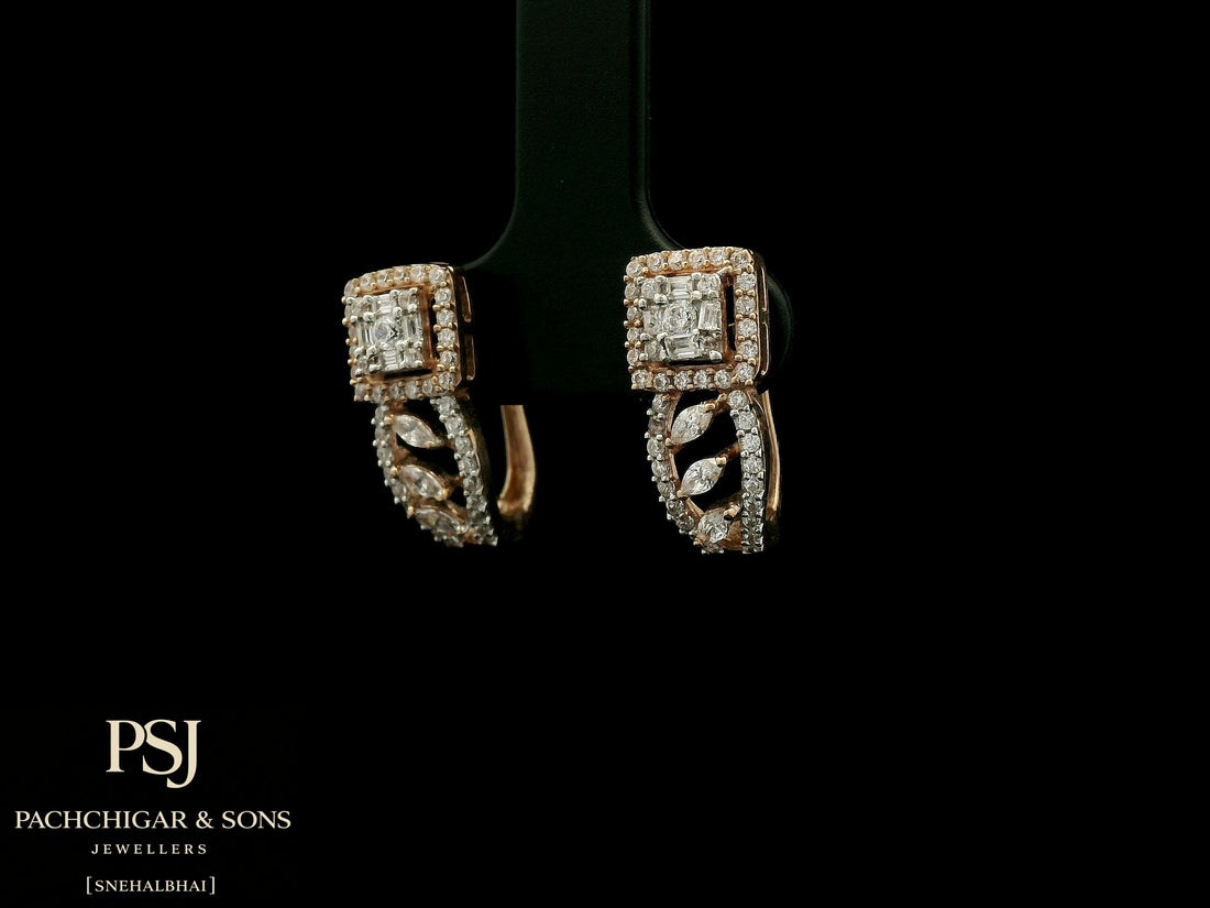 Square Halo Diamond Drop Earrings in Rose Gold