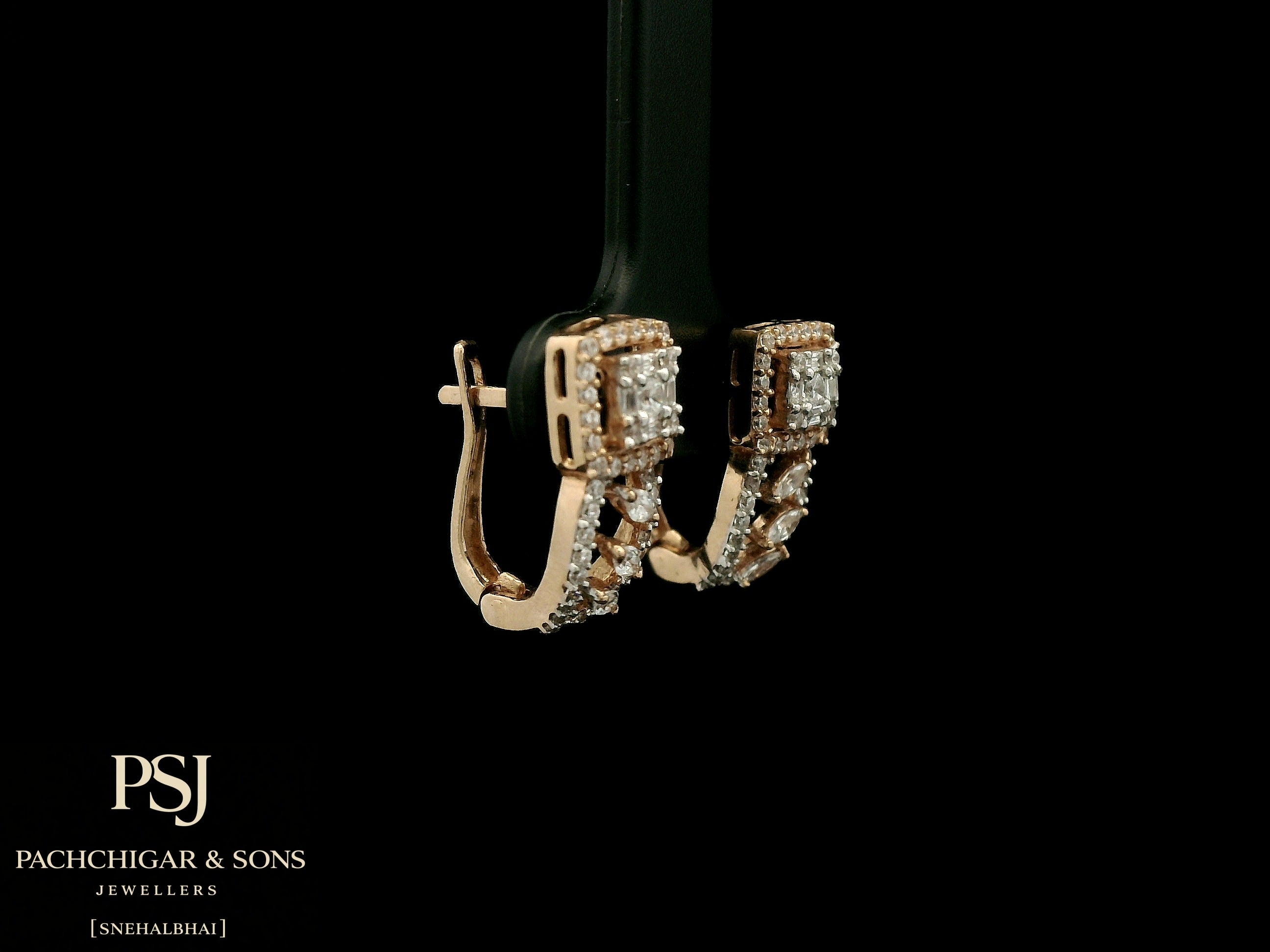 Square Halo Diamond Drop Earrings in Rose Gold