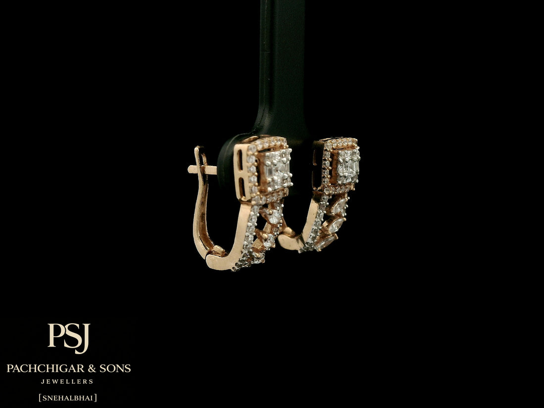 Square Halo Diamond Drop Earrings in Rose Gold