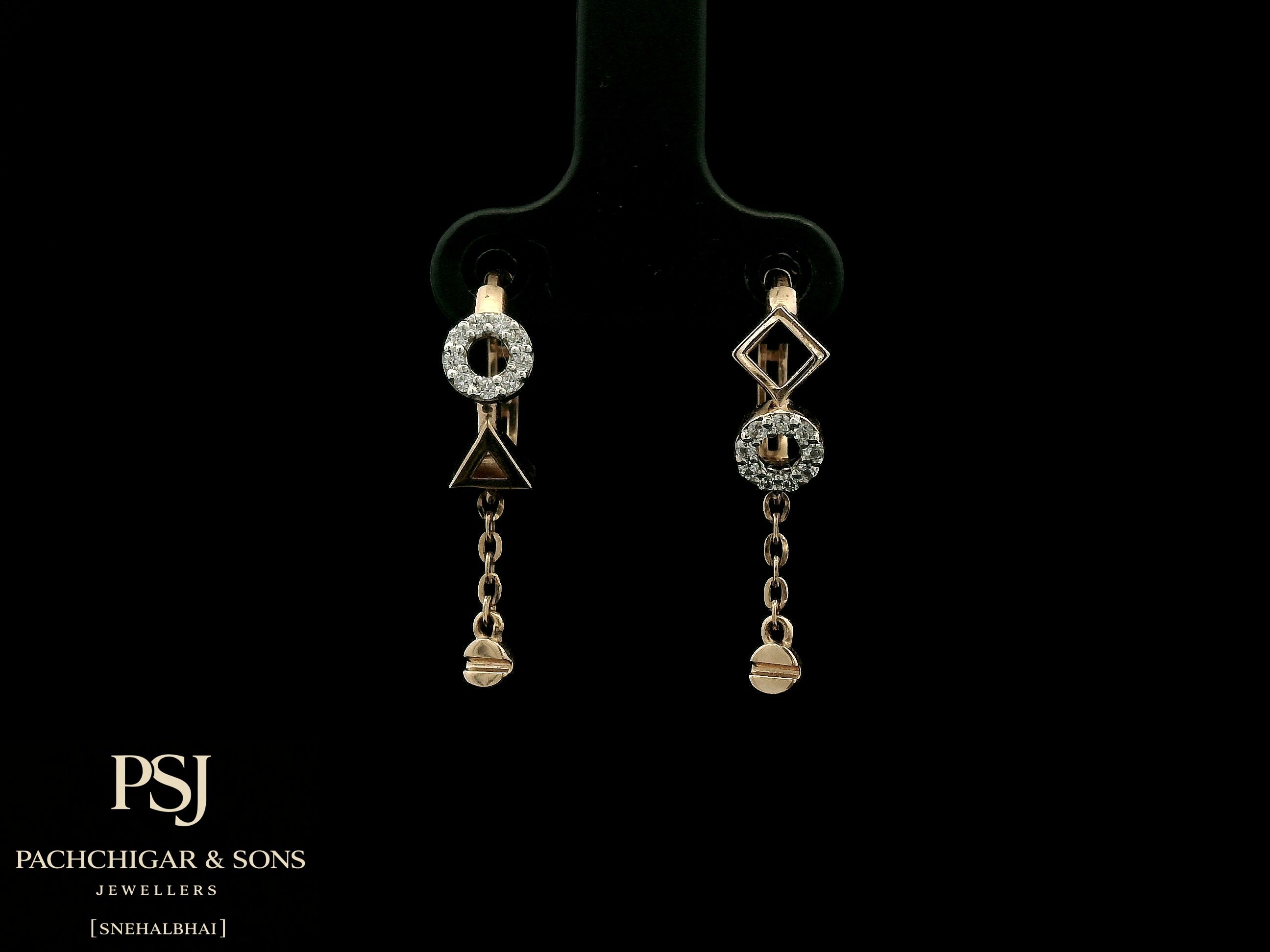 Geometric Diamond Chain Hoop Earrings