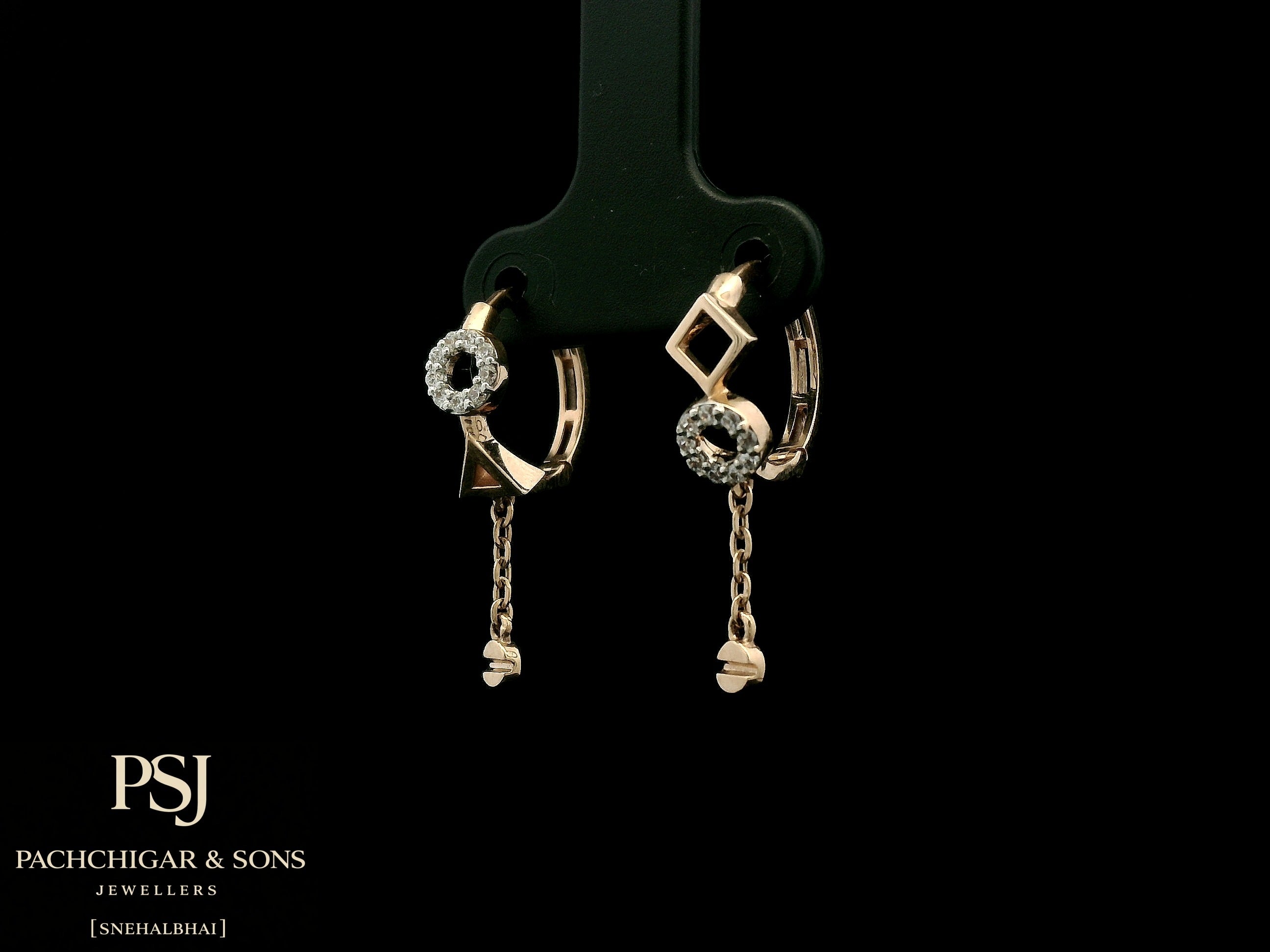 Geometric Diamond Chain Hoop Earrings