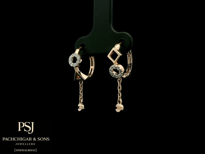 Geometric Diamond Chain Hoop Earrings
