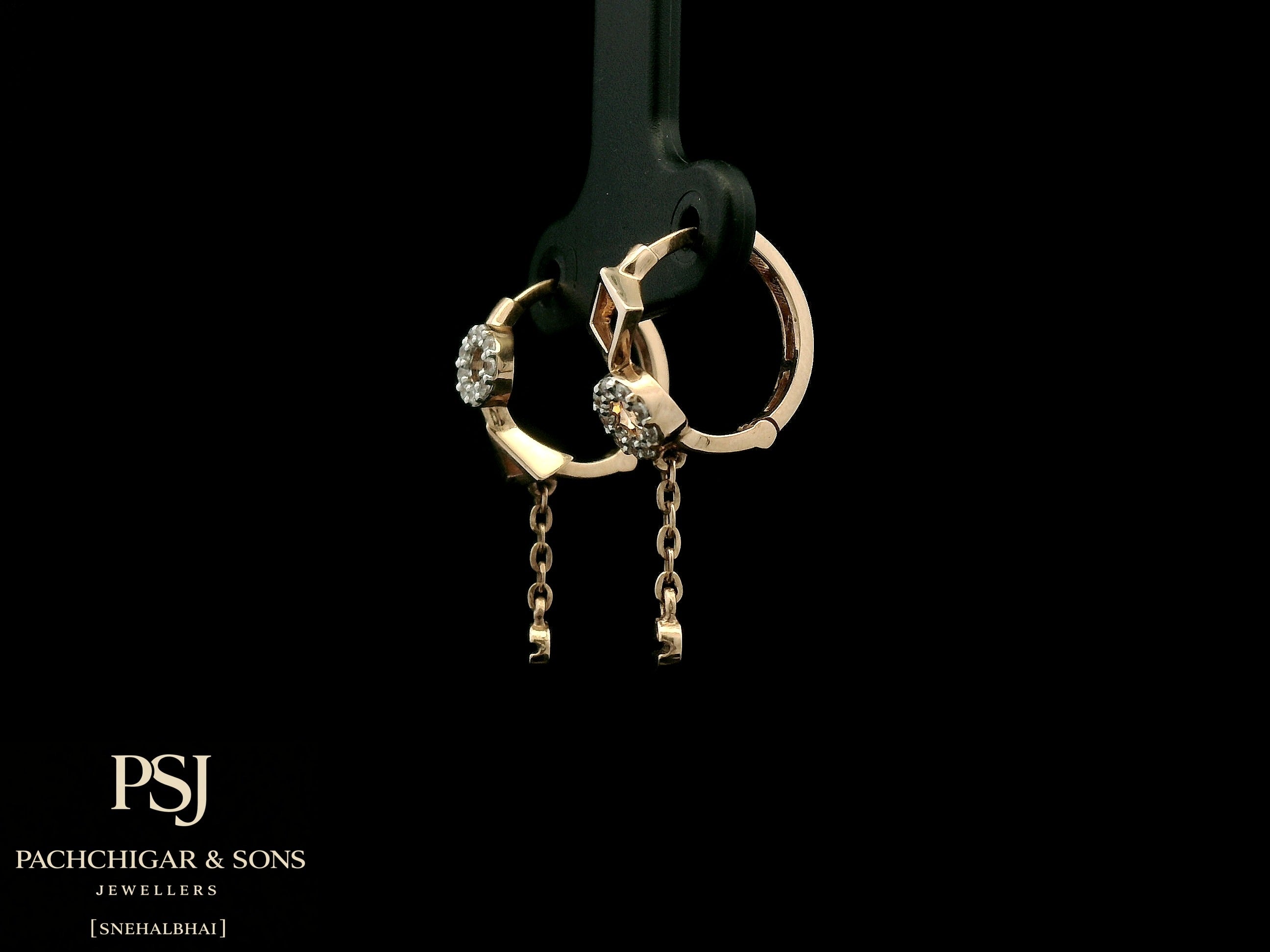 Geometric Diamond Chain Hoop Earrings