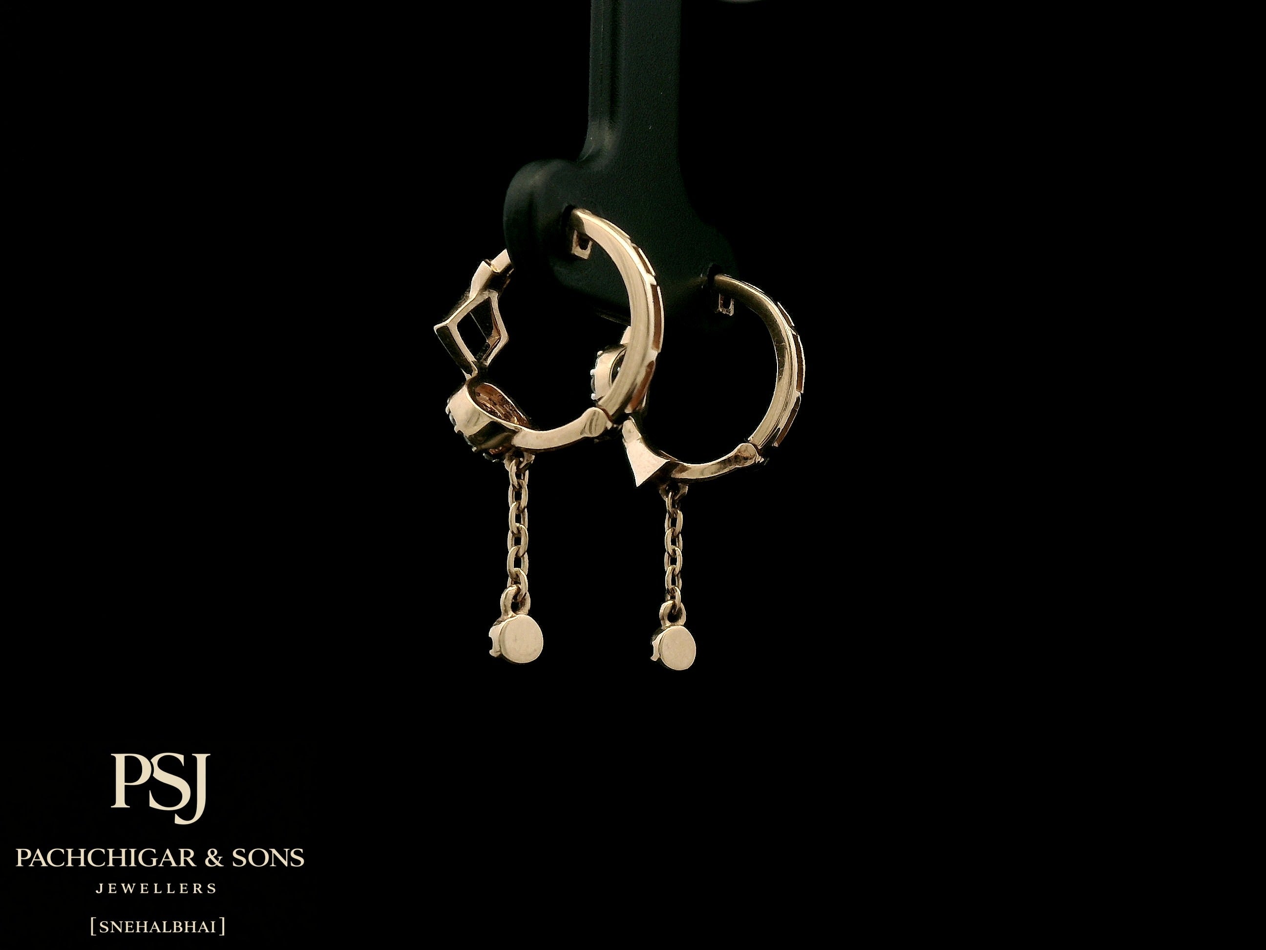 Geometric Diamond Chain Hoop Earrings