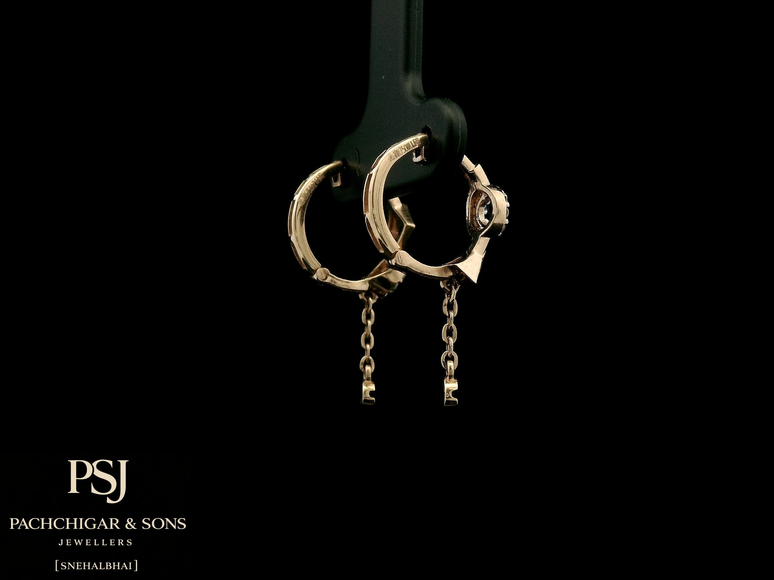 Geometric Diamond Chain Hoop Earrings