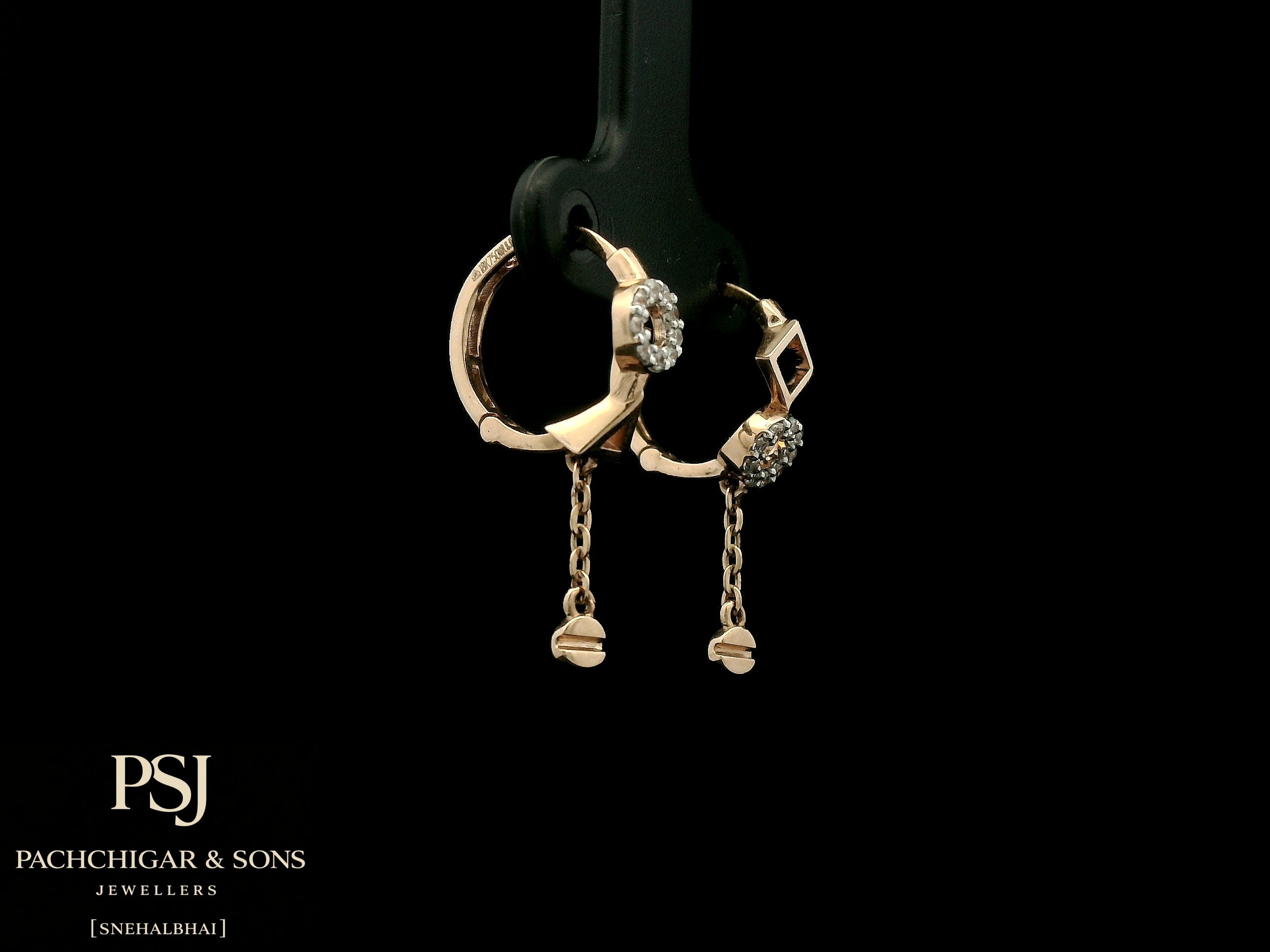 Geometric Diamond Chain Hoop Earrings