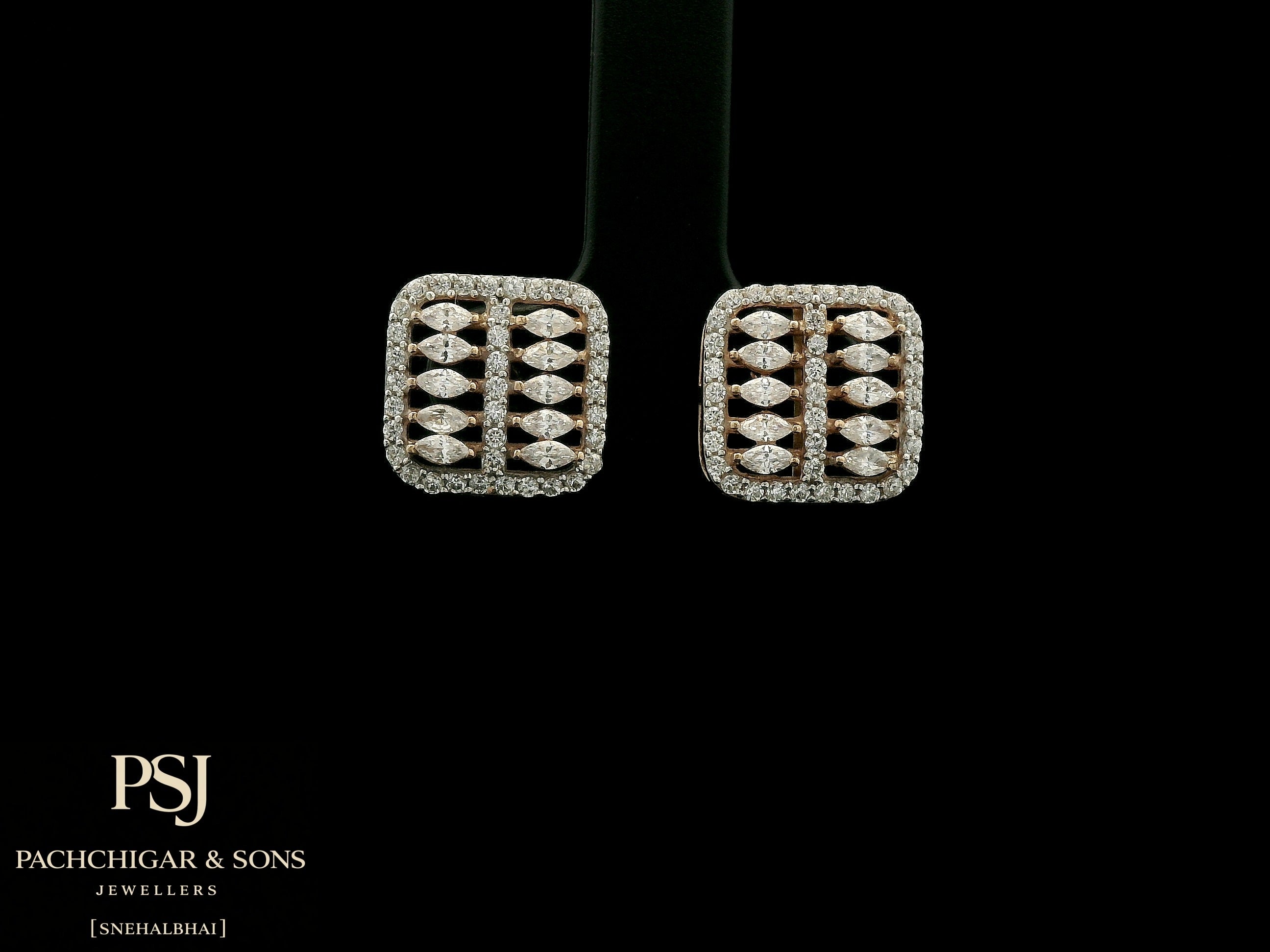 Square Diamond Stud Earrings in Rose Gold