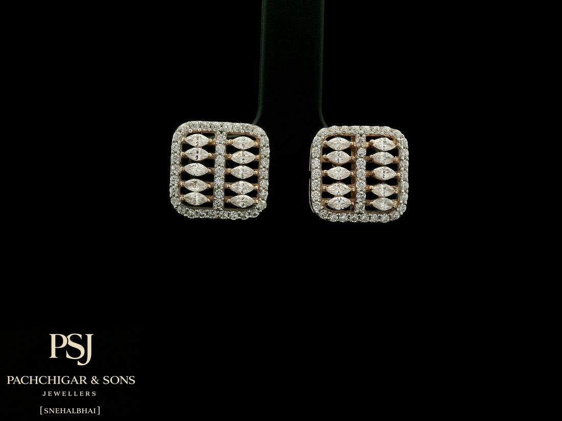 Square Diamond Stud Earrings in Rose Gold