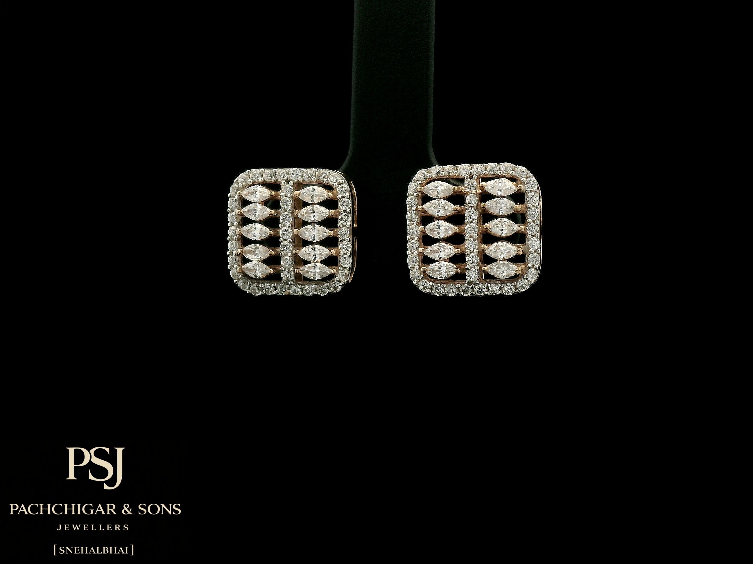 Square Diamond Stud Earrings in Rose Gold