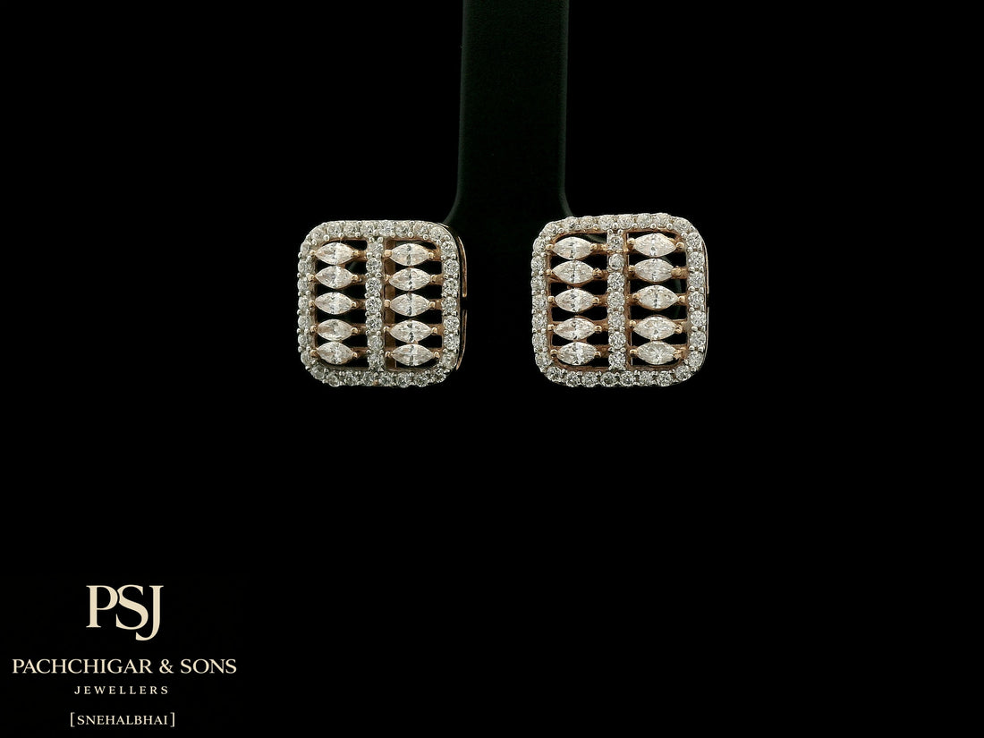 Square Diamond Stud Earrings in Rose Gold
