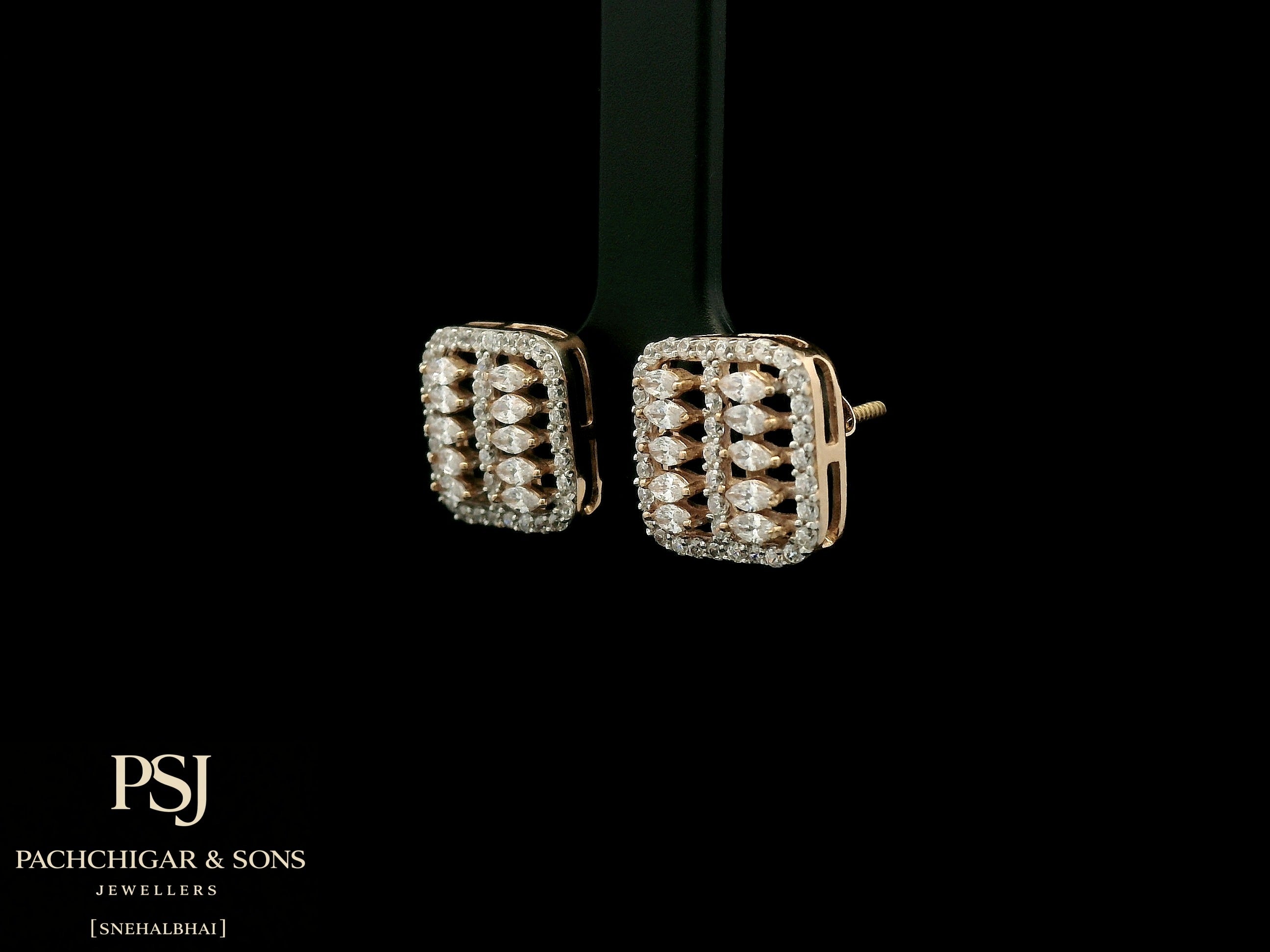 Square Diamond Stud Earrings in Rose Gold