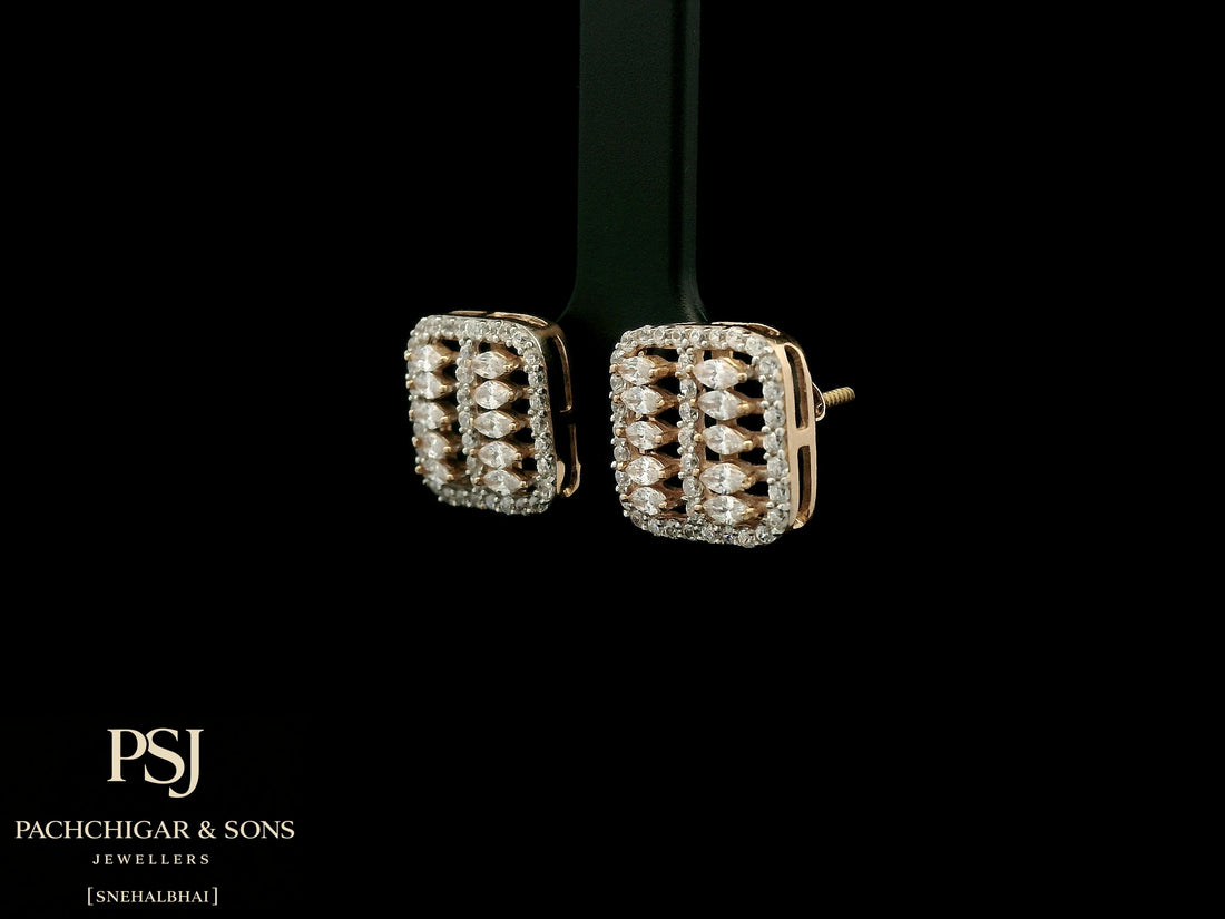 Square Diamond Stud Earrings in Rose Gold