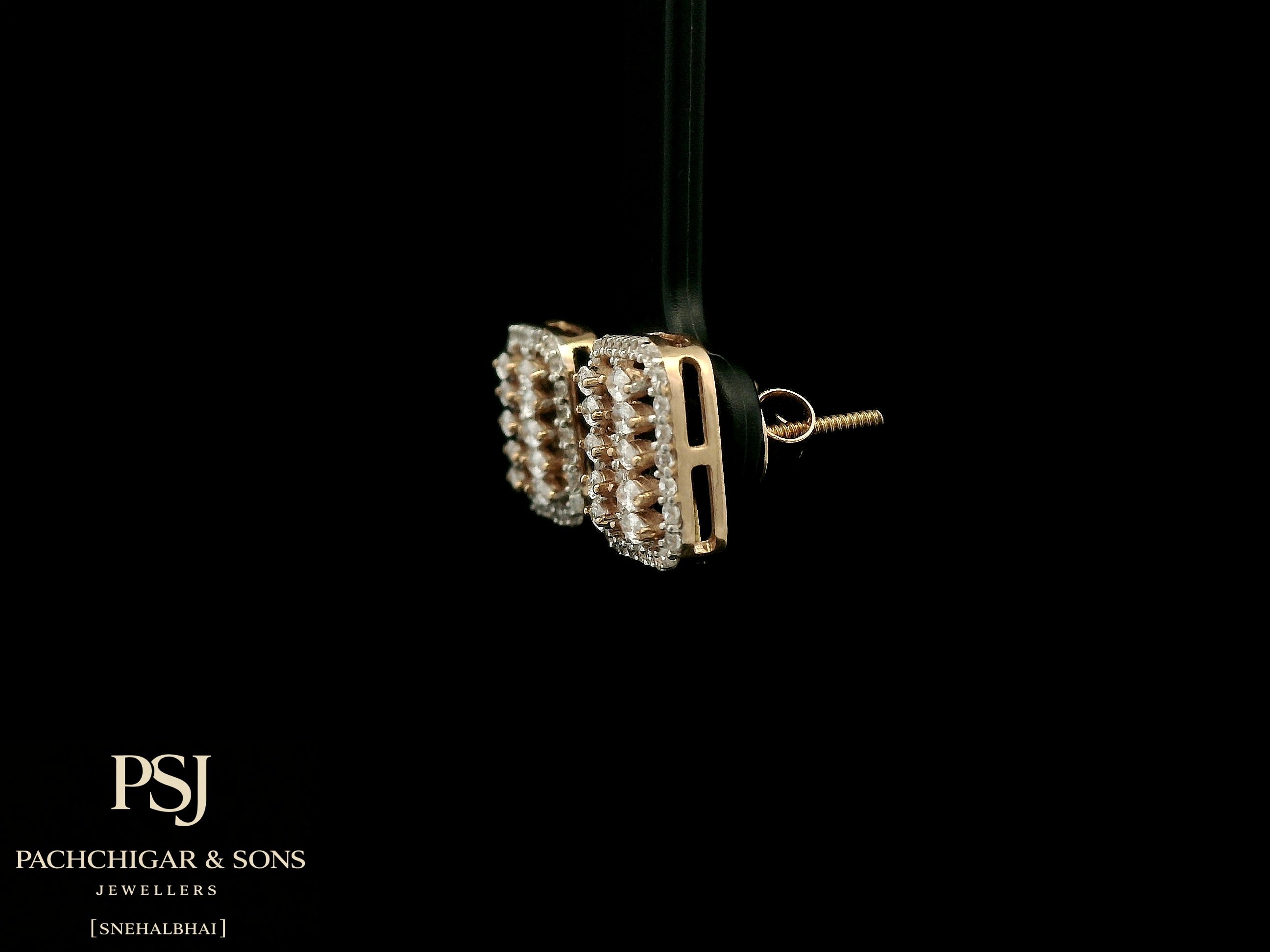 Square Diamond Stud Earrings in Rose Gold