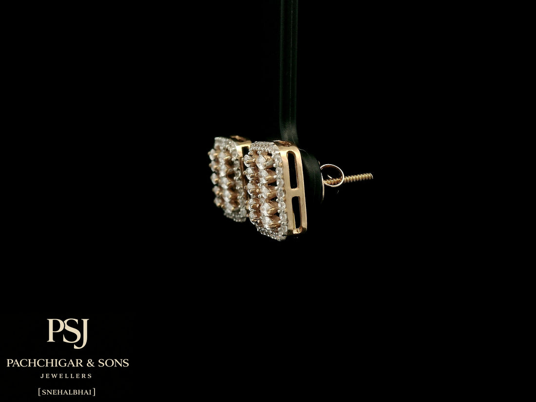 Square Diamond Stud Earrings in Rose Gold