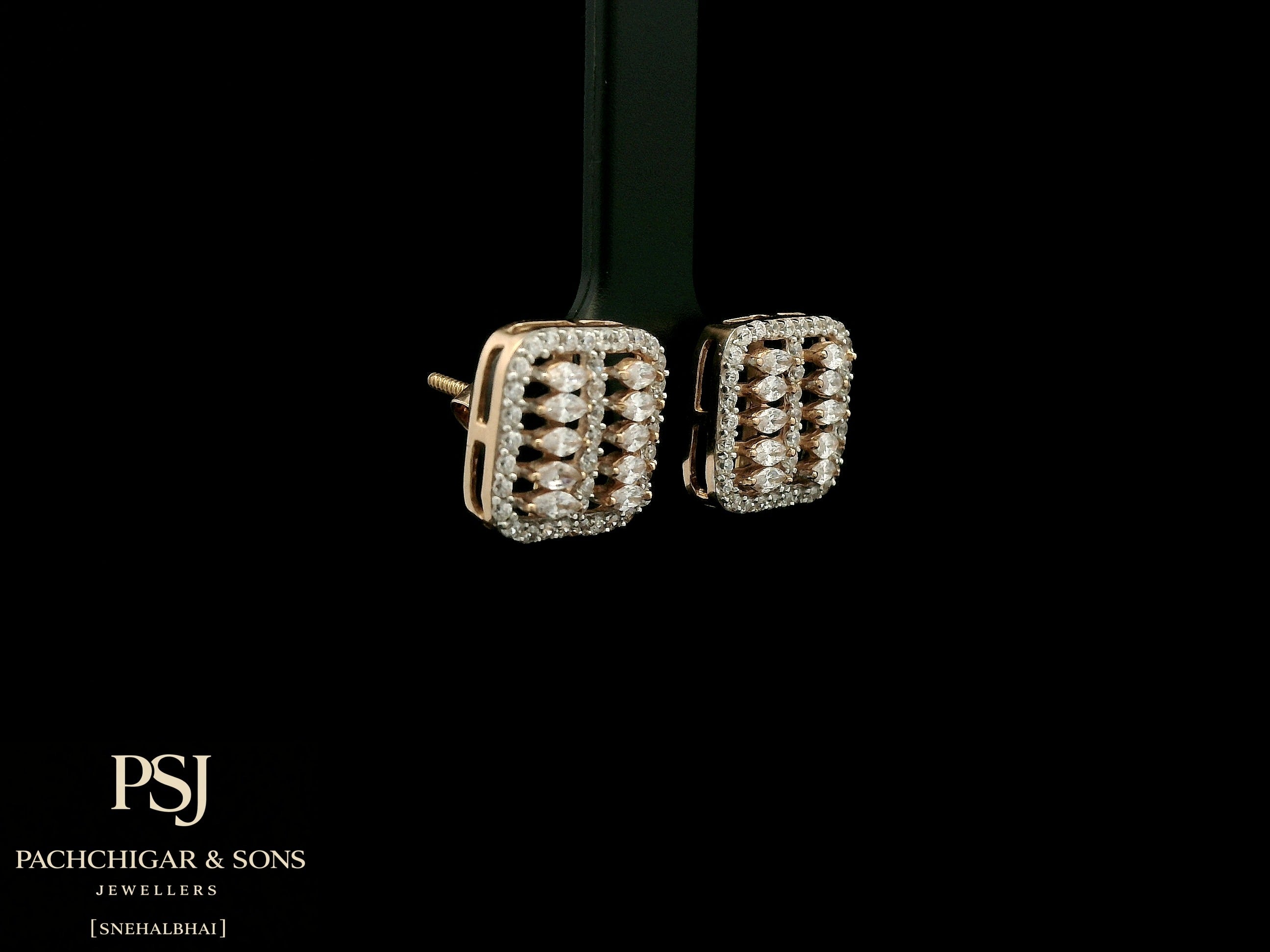 Square Diamond Stud Earrings in Rose Gold