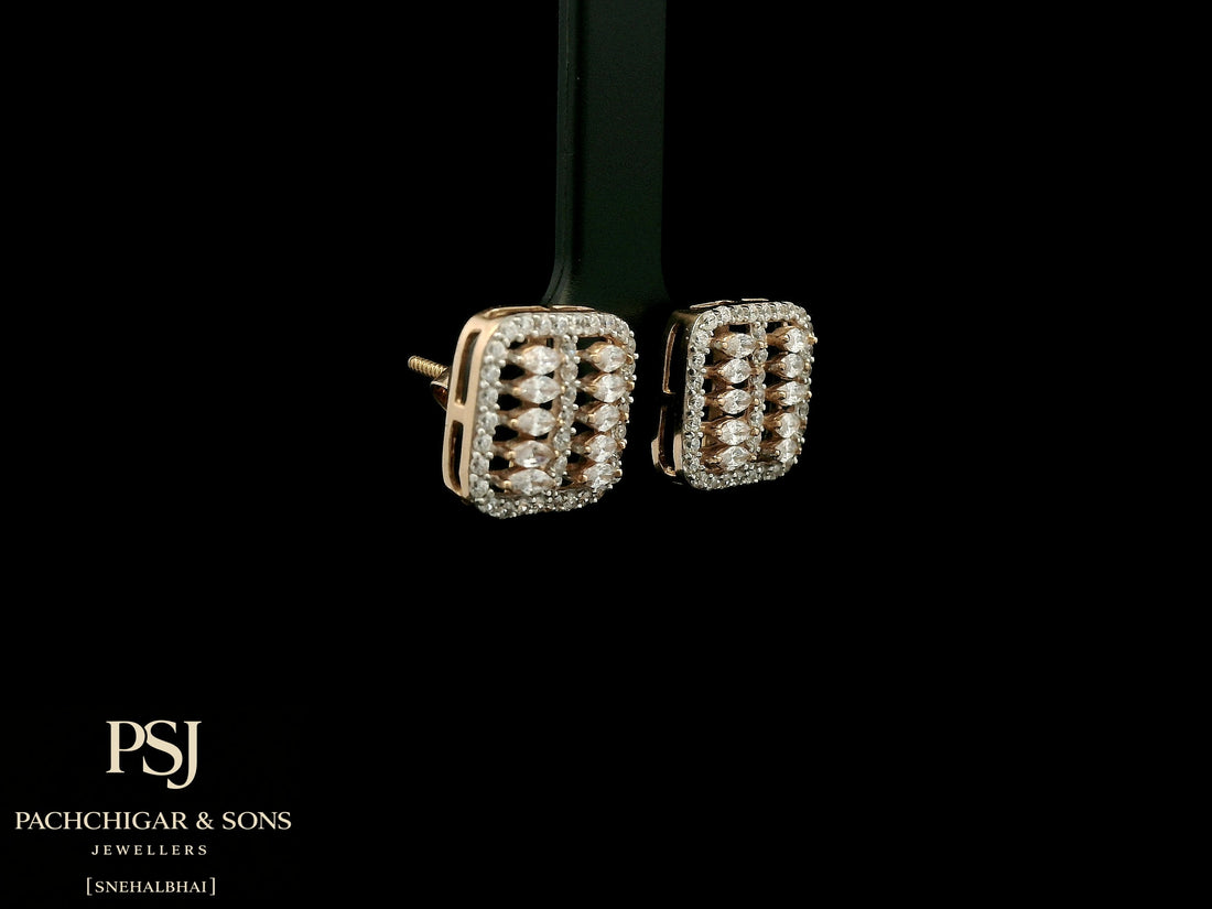 Square Diamond Stud Earrings in Rose Gold