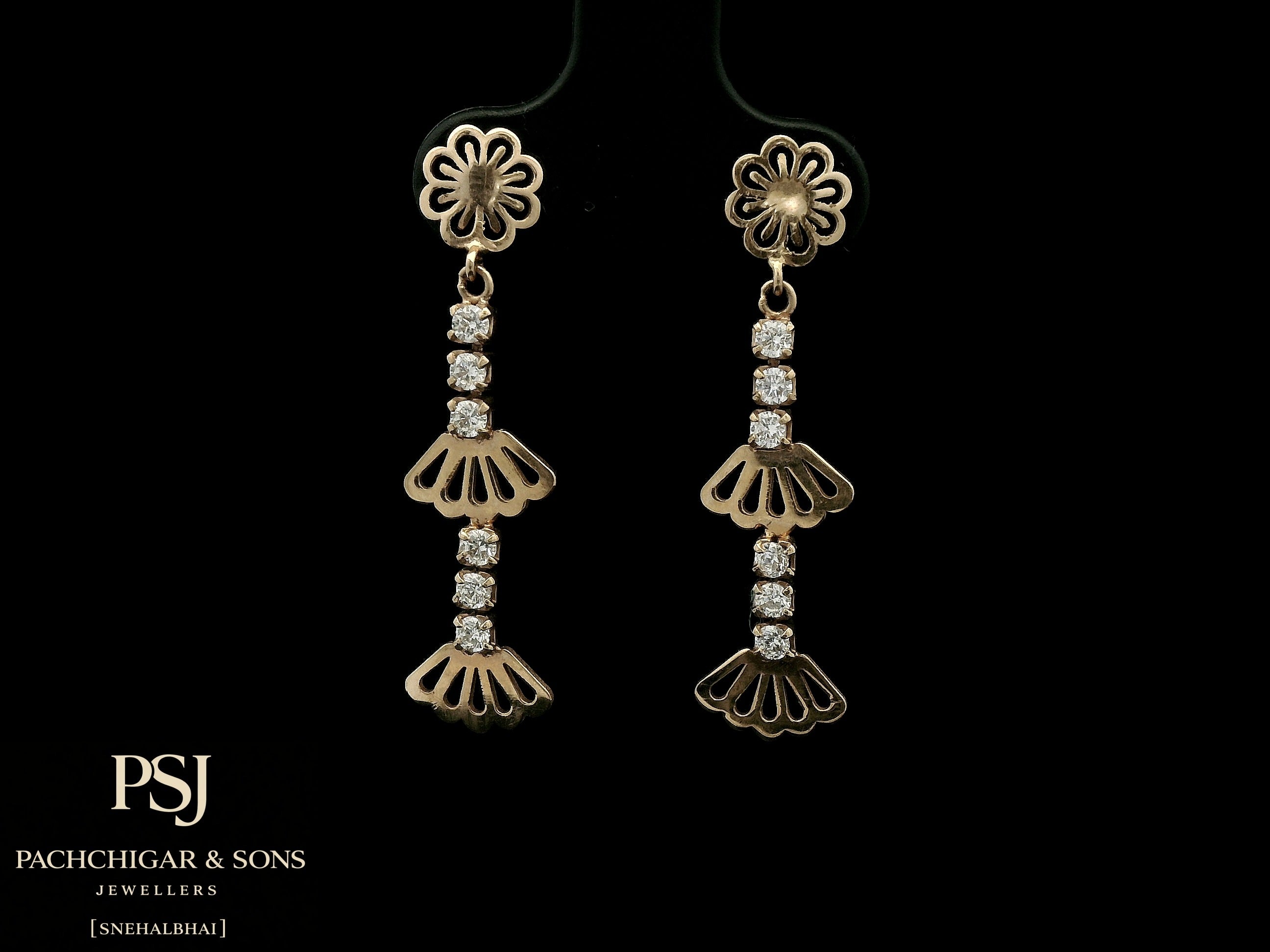 Floral Diamond Drop Earrings in Rose Gold