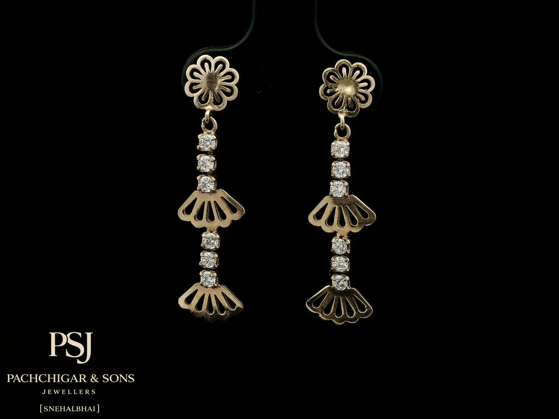 Floral Diamond Drop Earrings in Rose Gold