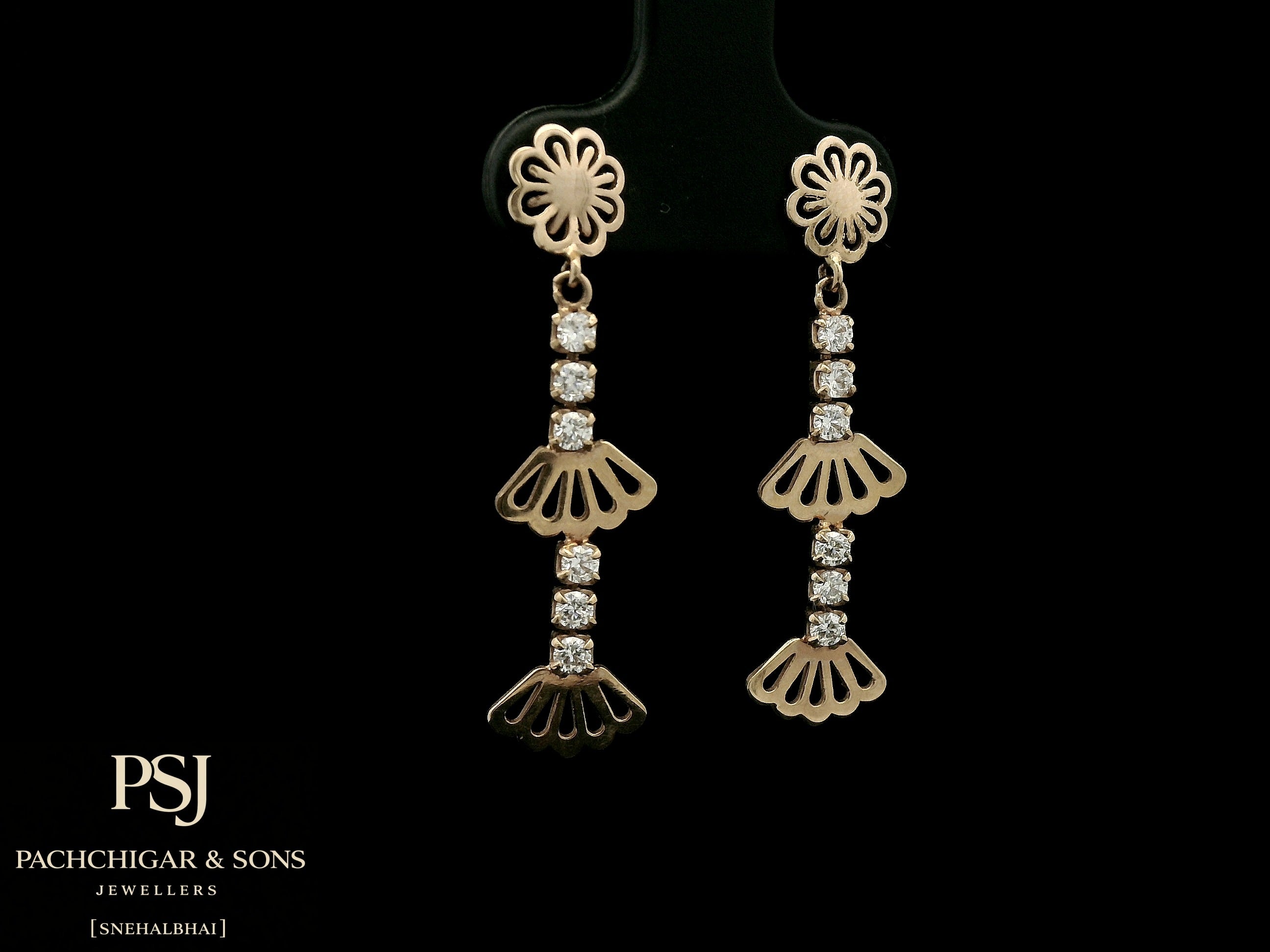 Floral Diamond Drop Earrings in Rose Gold