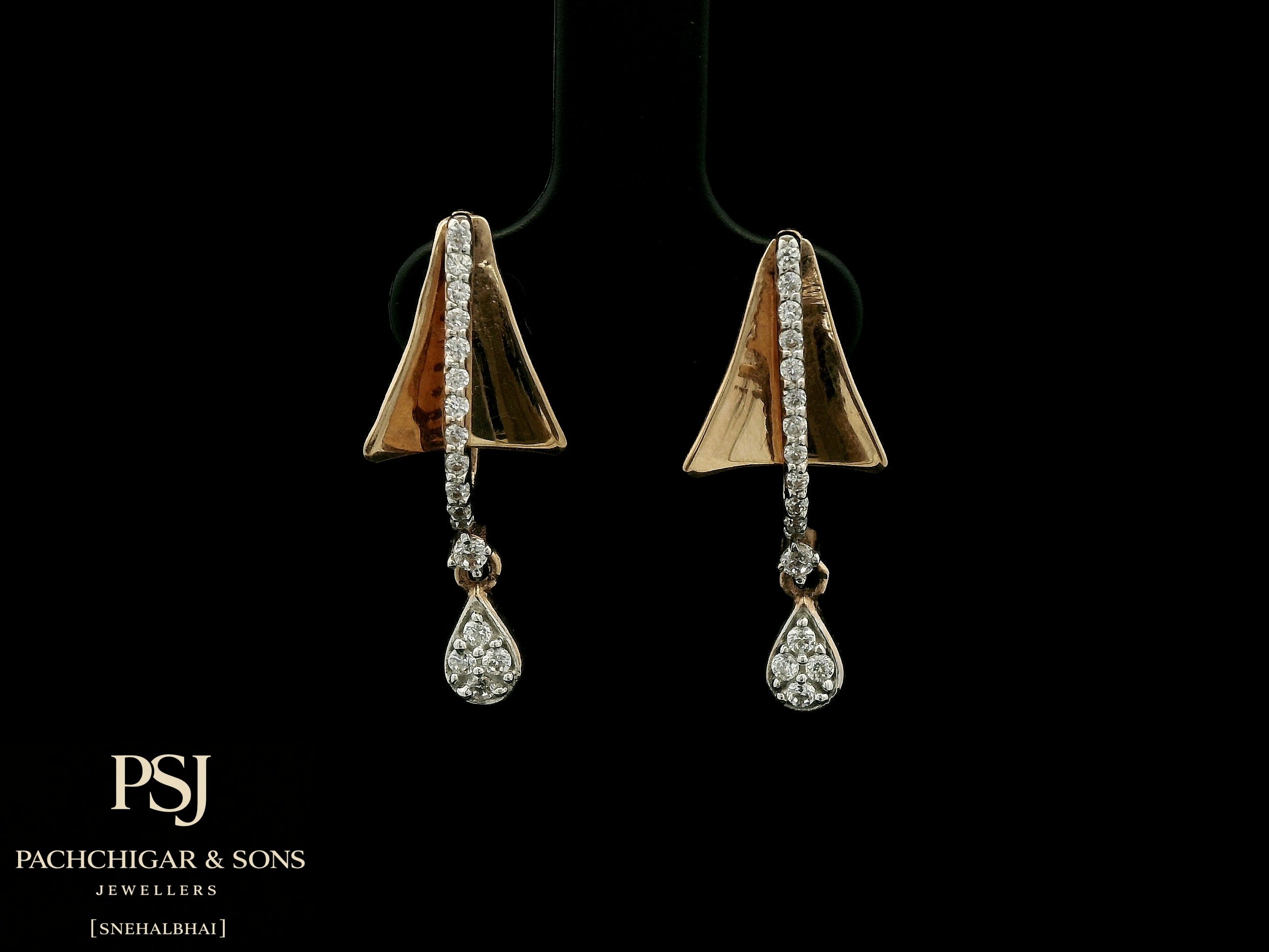 Geometric Diamond Drop Earrings in Rose Gold