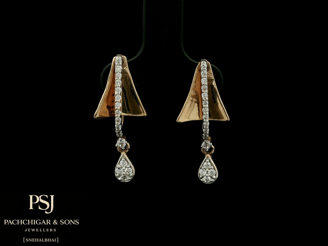 Geometric Diamond Drop Earrings in Rose Gold
