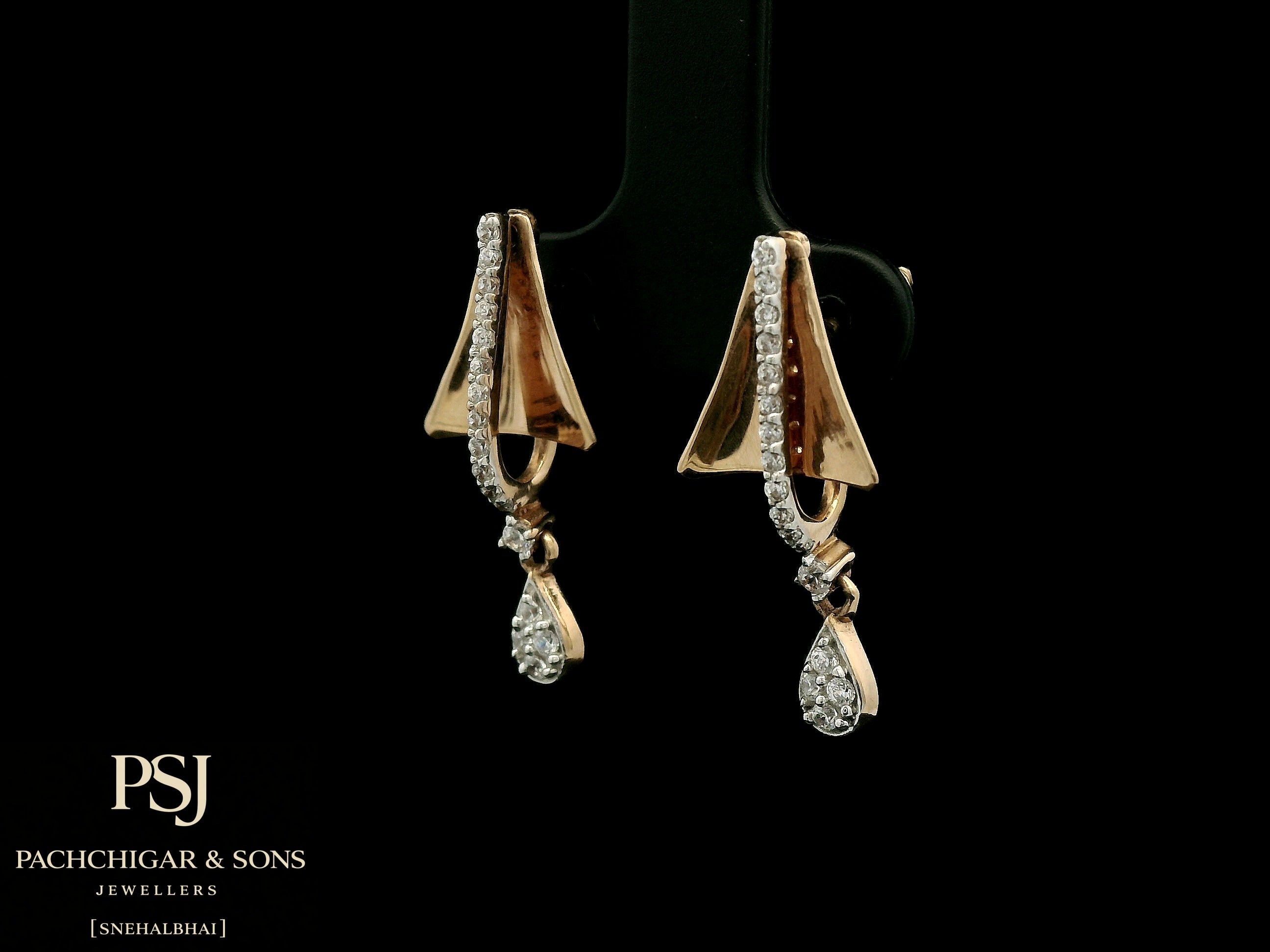 Geometric Diamond Drop Earrings in Rose Gold