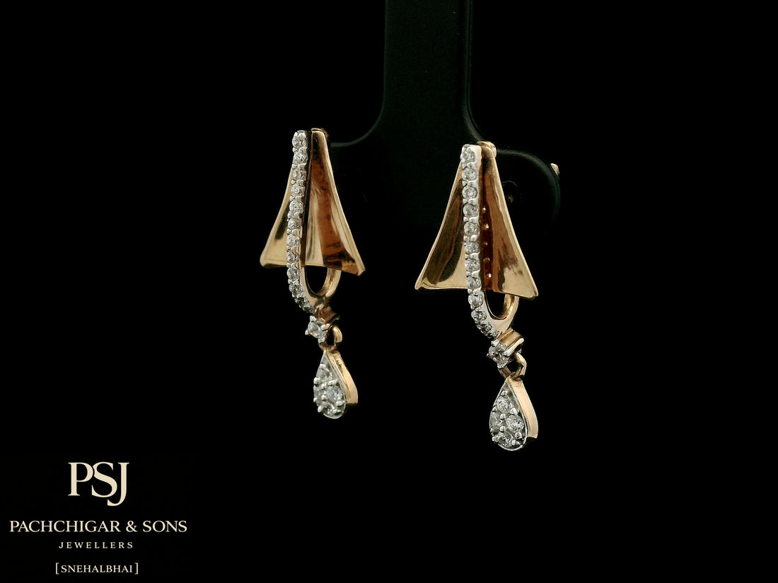 Geometric Diamond Drop Earrings in Rose Gold