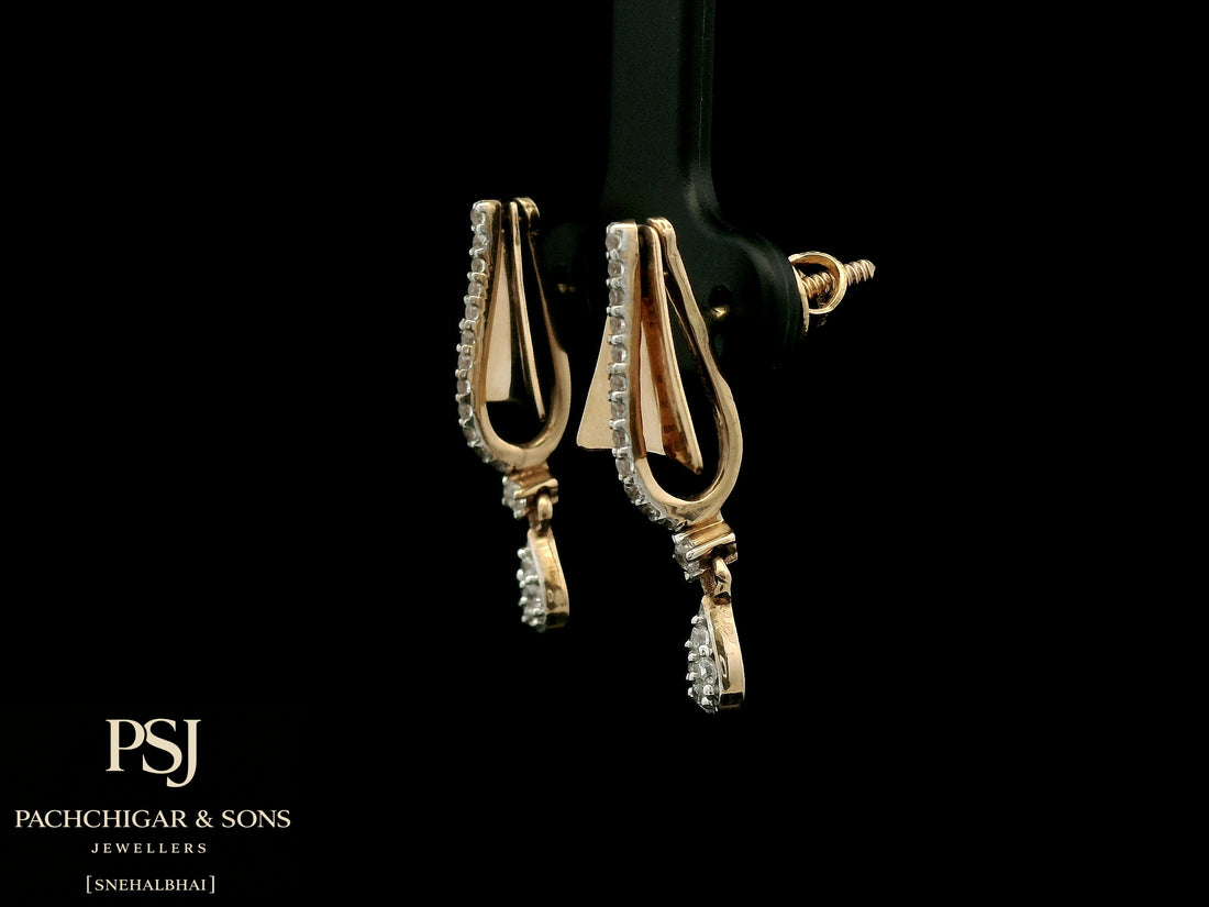 Geometric Diamond Drop Earrings in Rose Gold