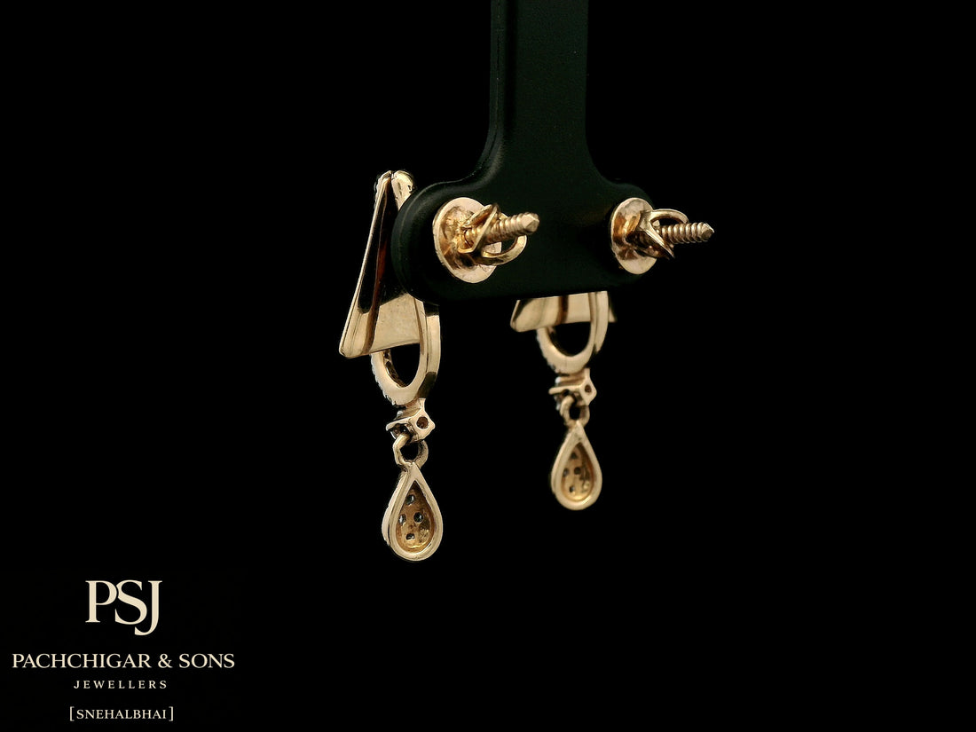 Geometric Diamond Drop Earrings in Rose Gold