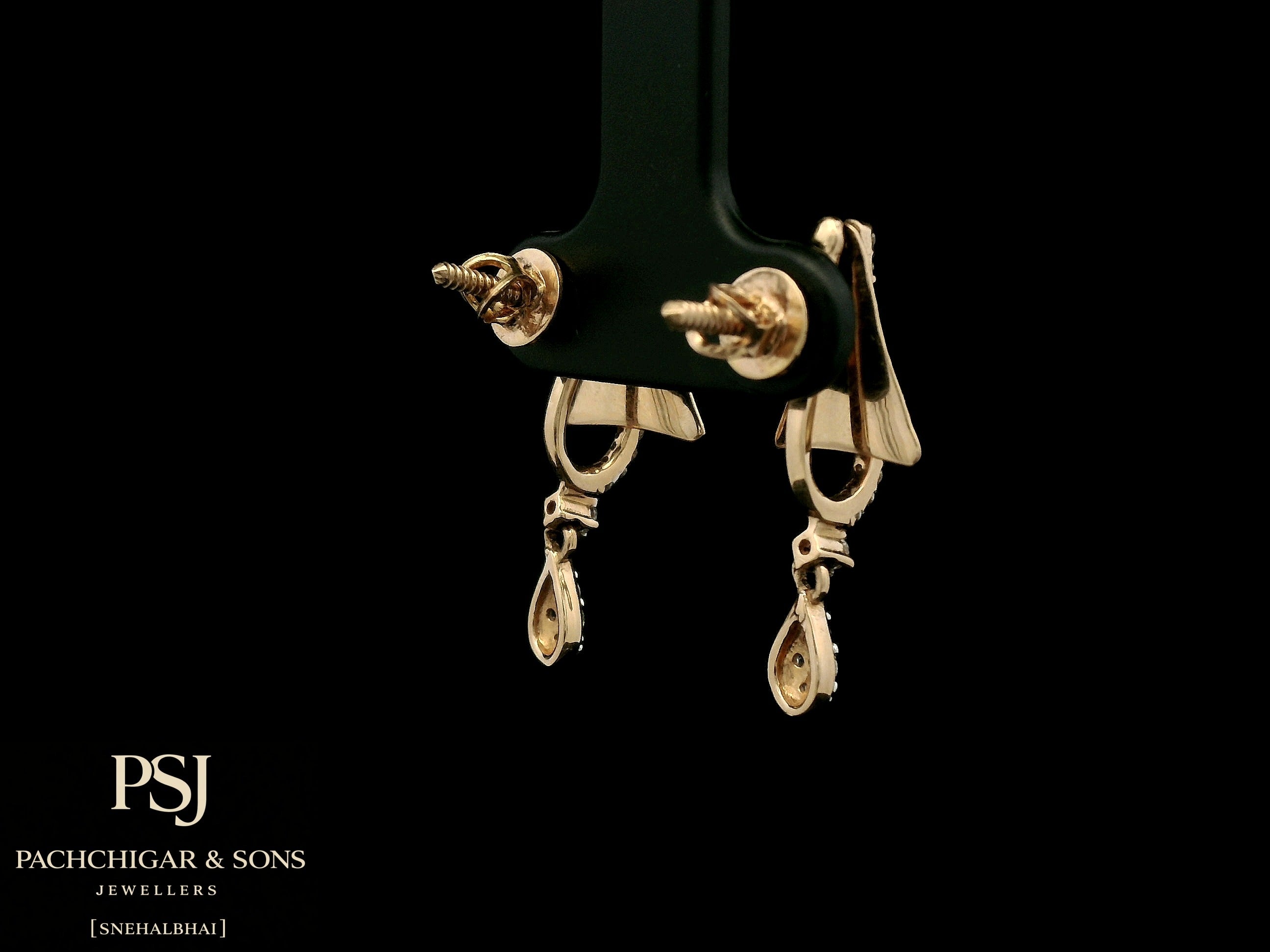 Geometric Diamond Drop Earrings in Rose Gold