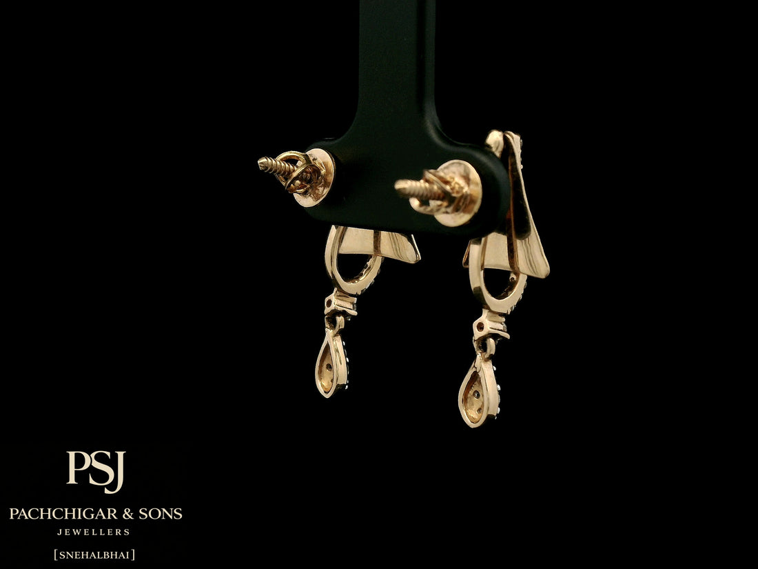 Geometric Diamond Drop Earrings in Rose Gold