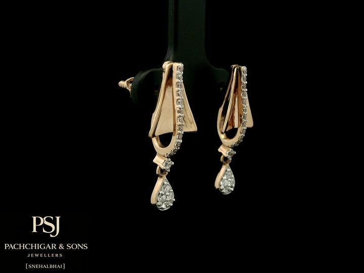 Geometric Diamond Drop Earrings in Rose Gold