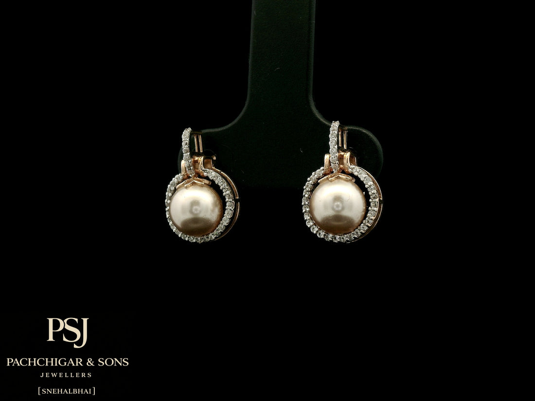 Pearl Halo Drop Earrings in Rose Gold