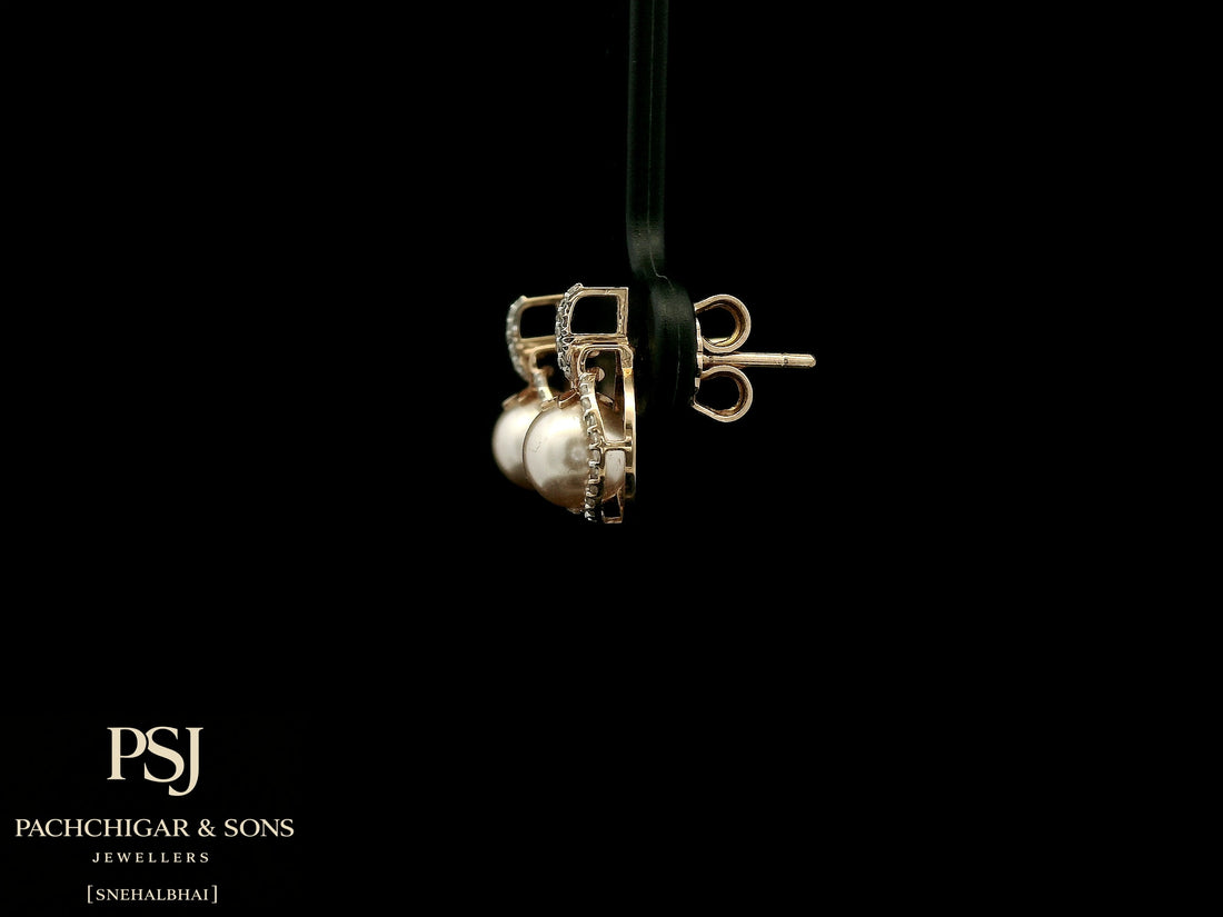 Pearl Halo Drop Earrings in Rose Gold