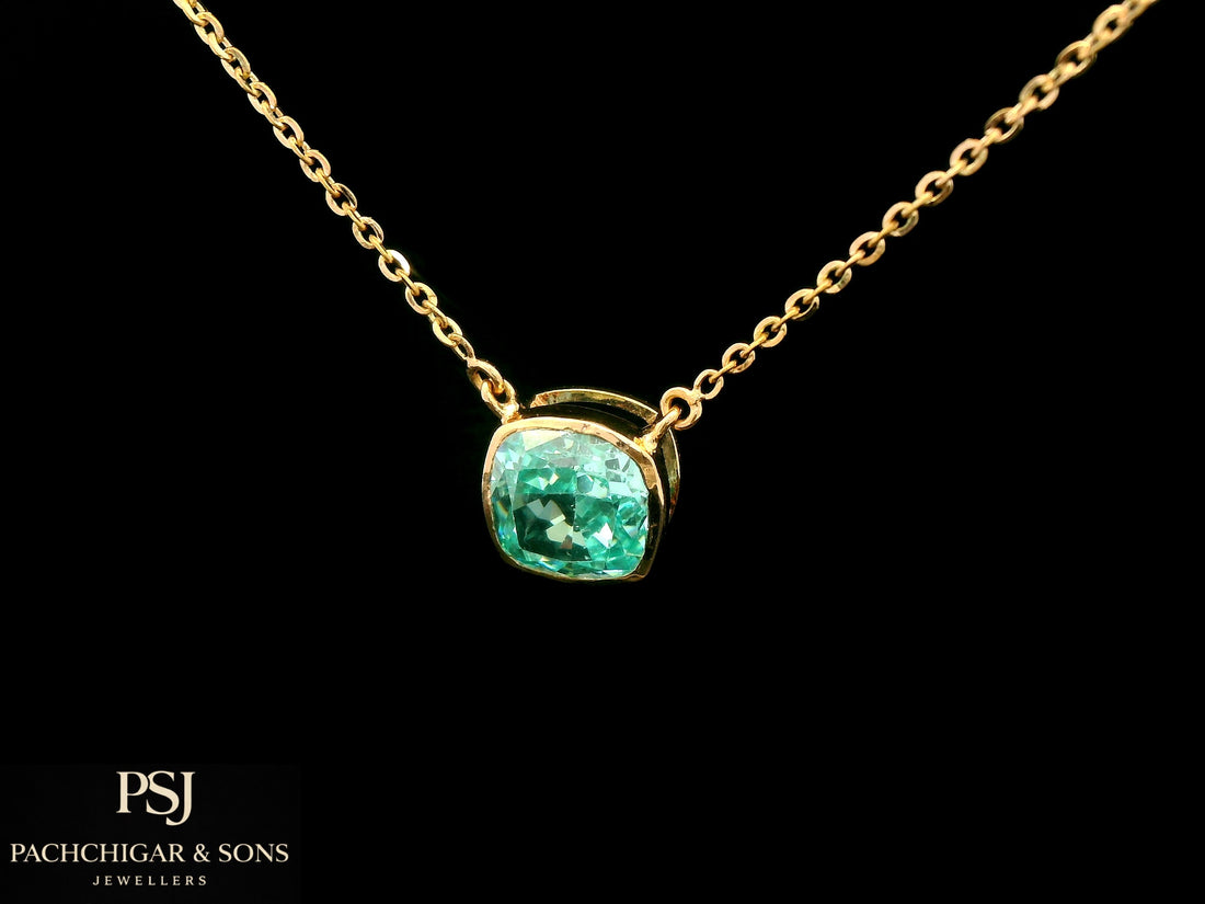 Solitaire Blue Gemstone Pendant Necklace in Gold